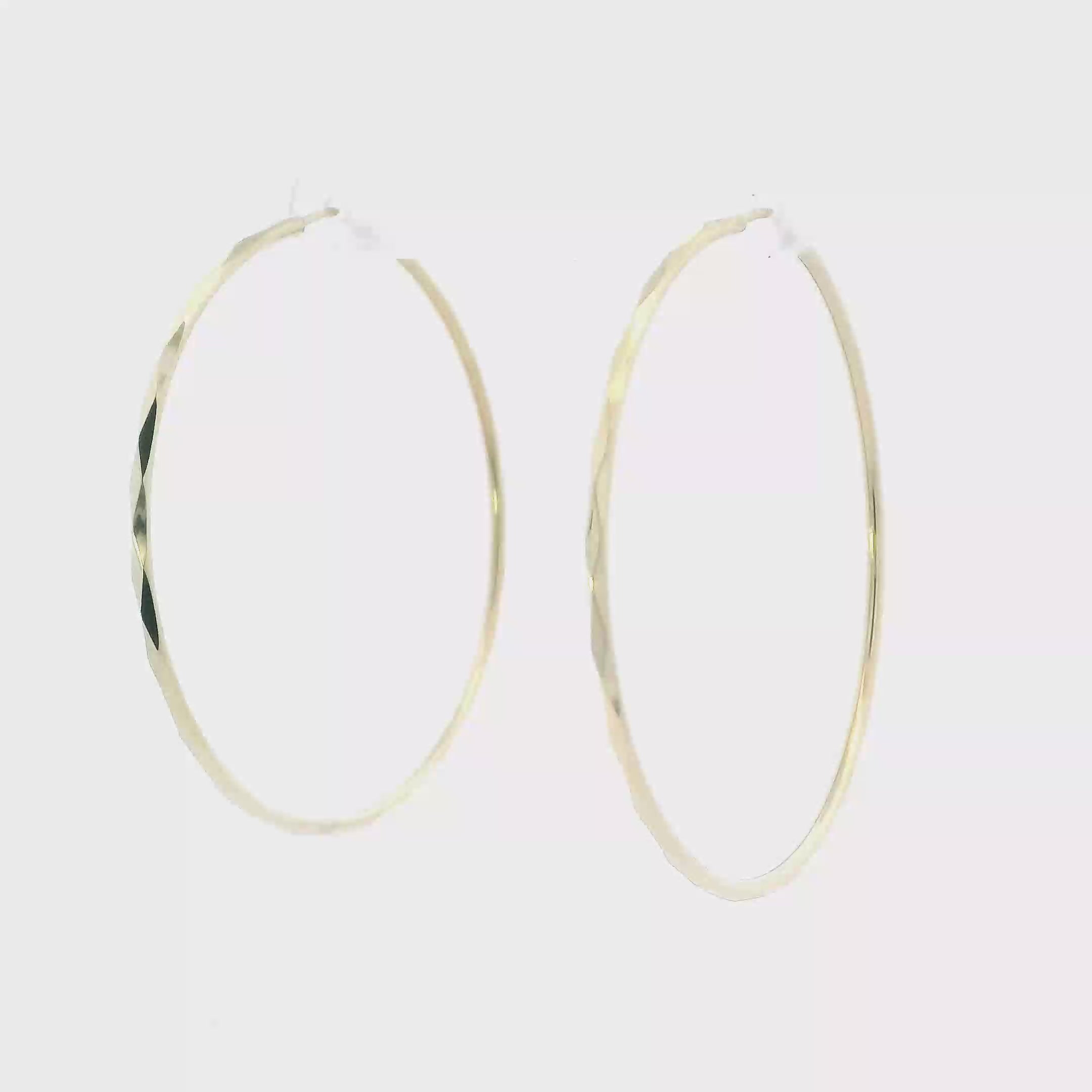 14K Yellow Gold Diamond Cut Hoop Earrings