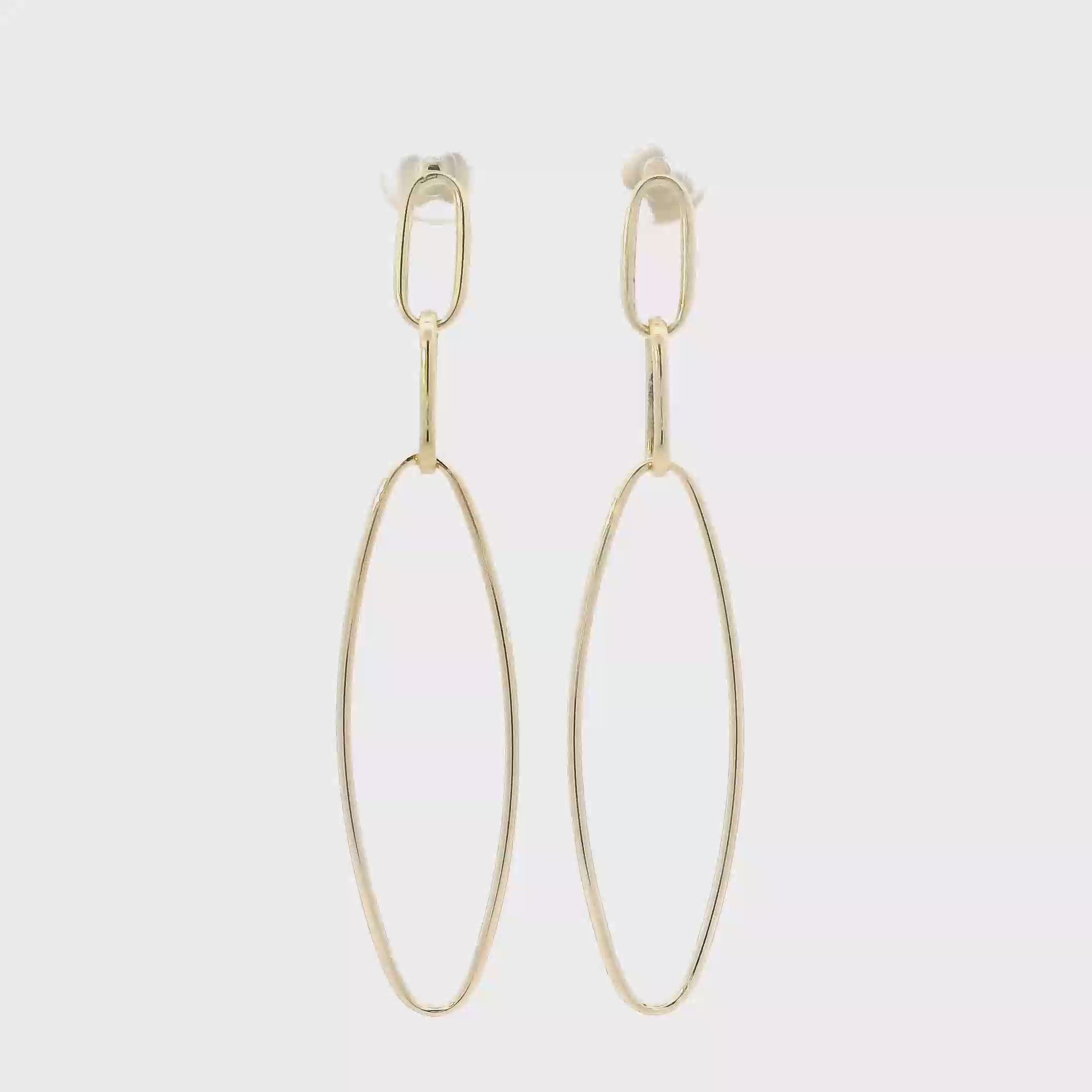 14K Yellow Gold Triple Oval Dangle Earrings