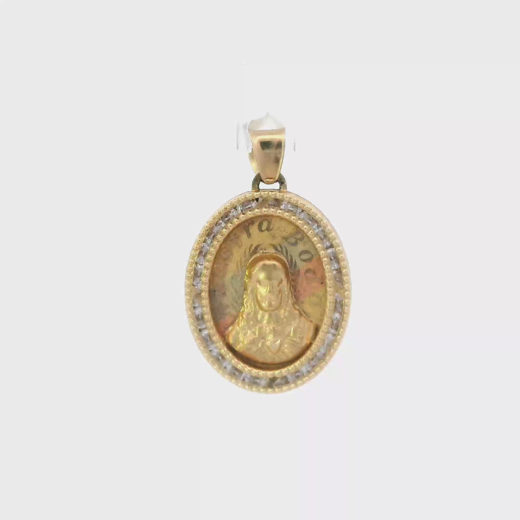 14K Tri-Color Gold Oval Jesus Pendant