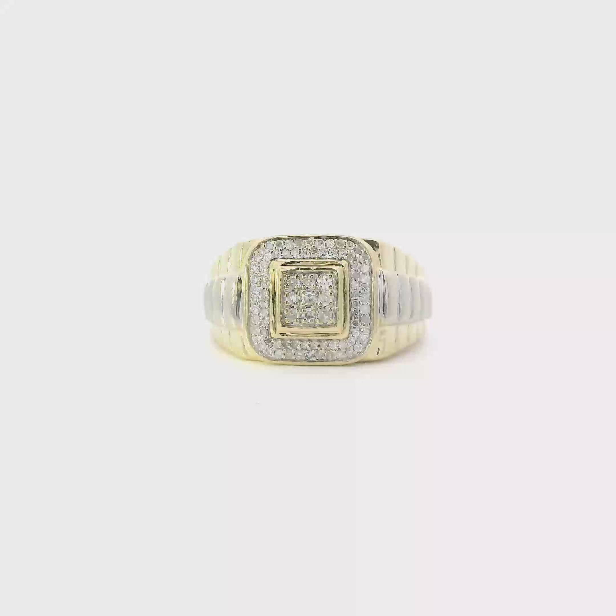 10K Yellow Gold Diamond Square Rolex Mens Ring - 0.63