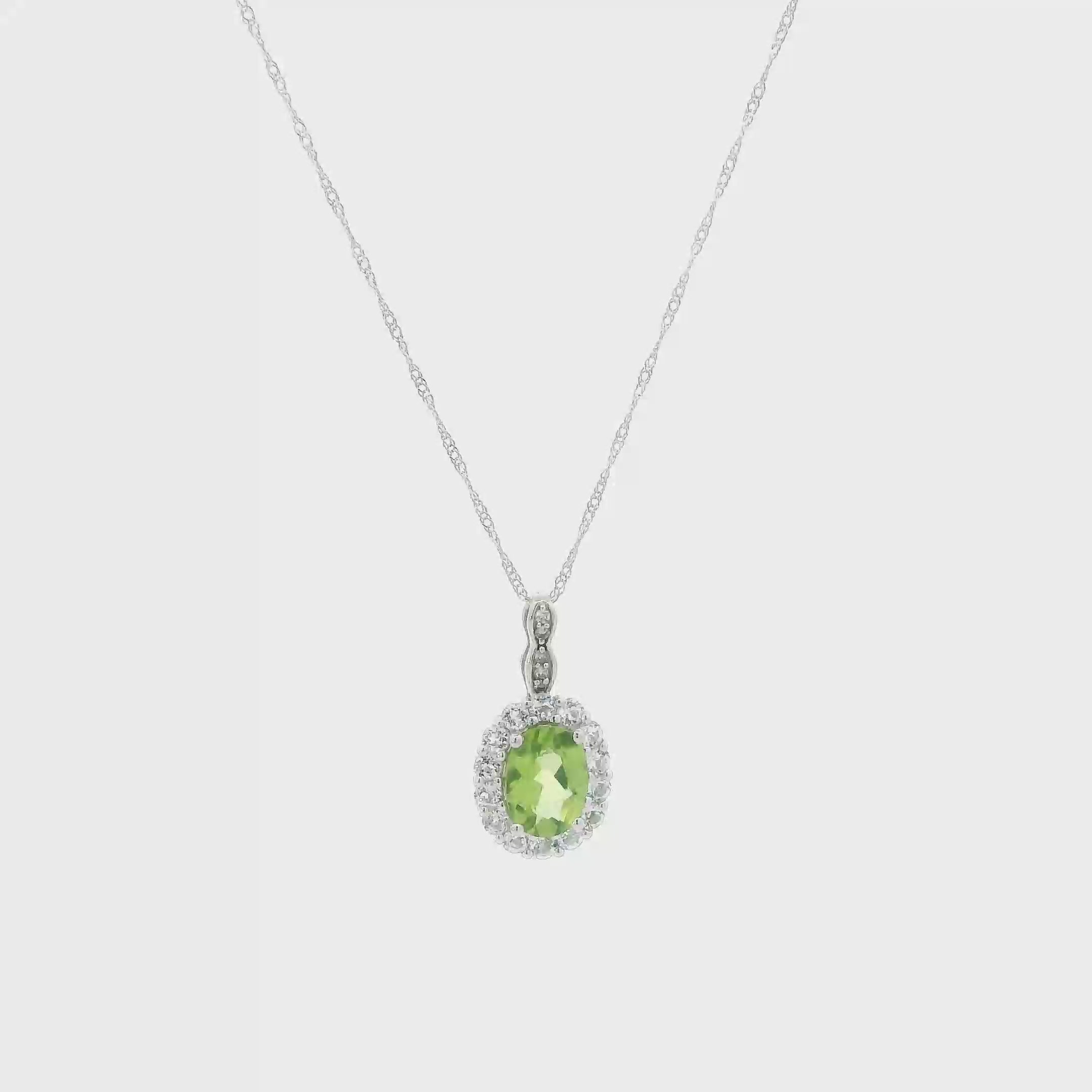 14K White Gold Peridot & White Topaz Pendant & 17