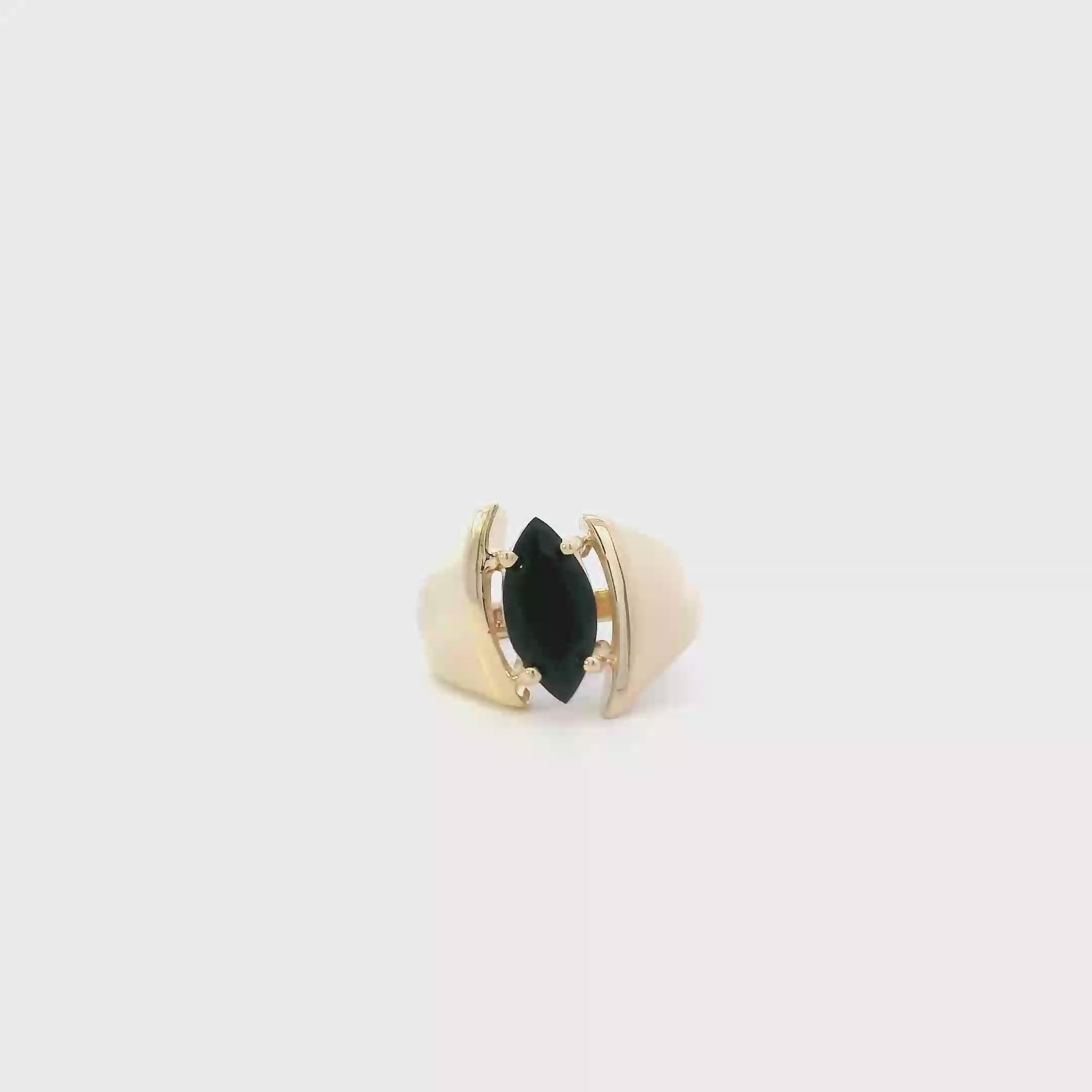 14K Yellow Gold Black Onyx Womens Ring