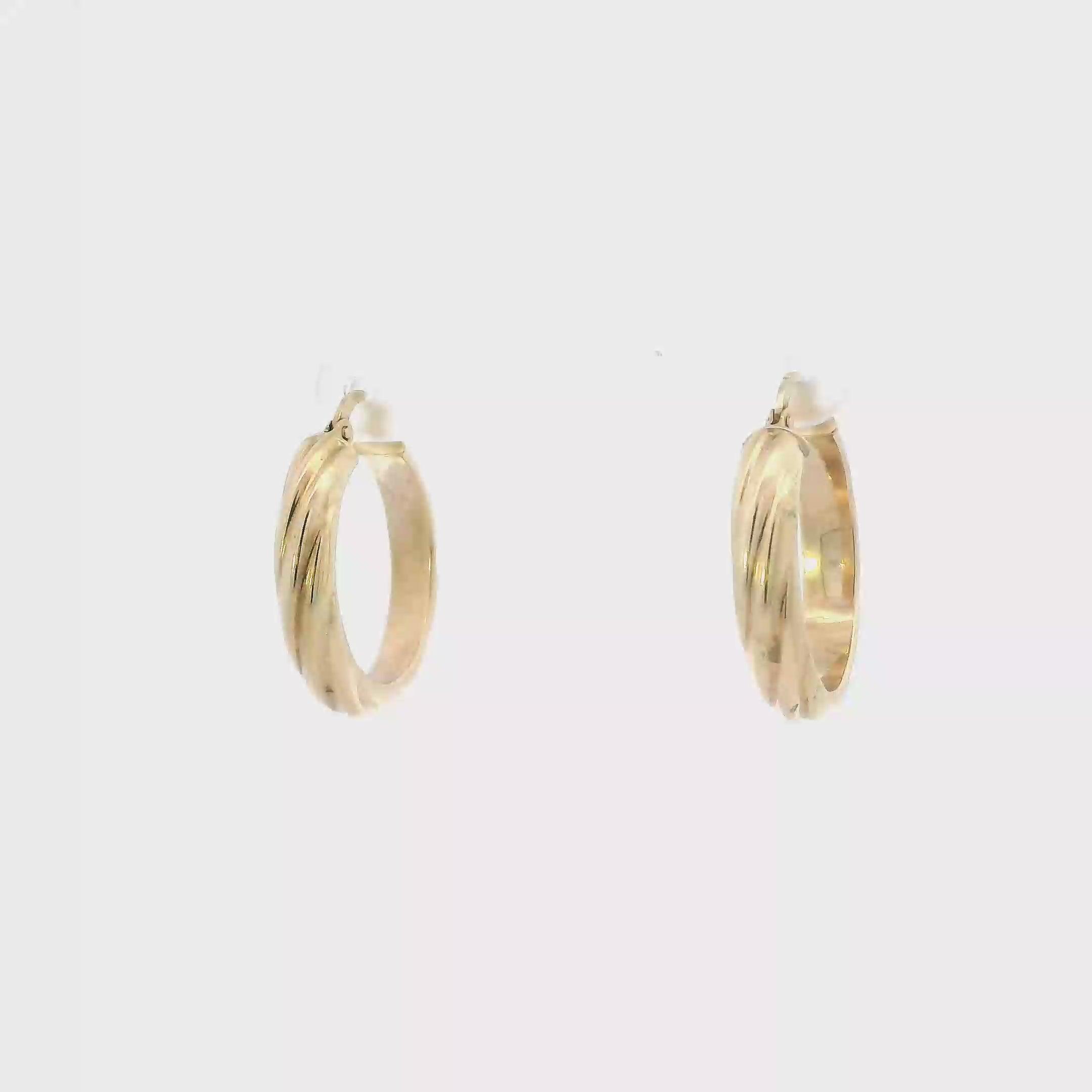 10K Yellow Gold Ridged Design Hollow Hoop Earrings