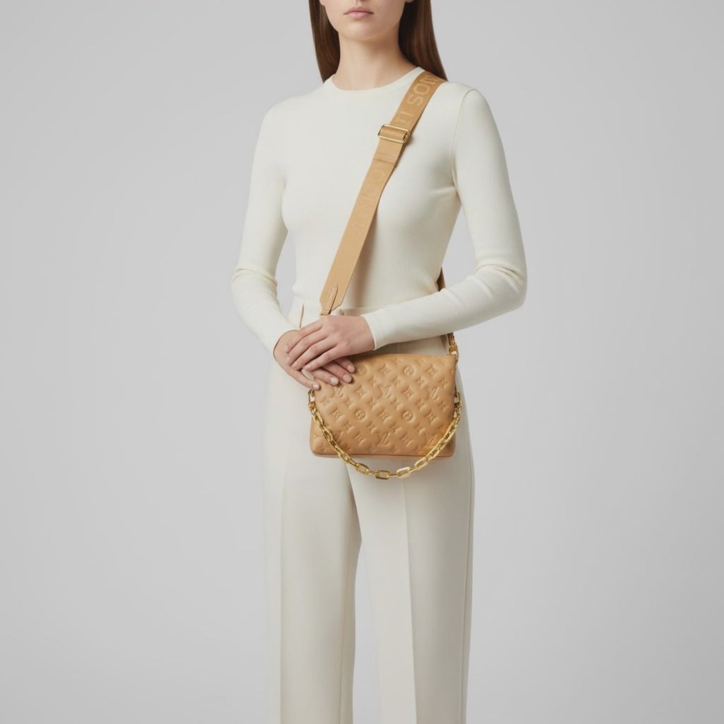 Louis Vuitton M577991 Coussin PM Camel Gold Chain Cross Body Bag