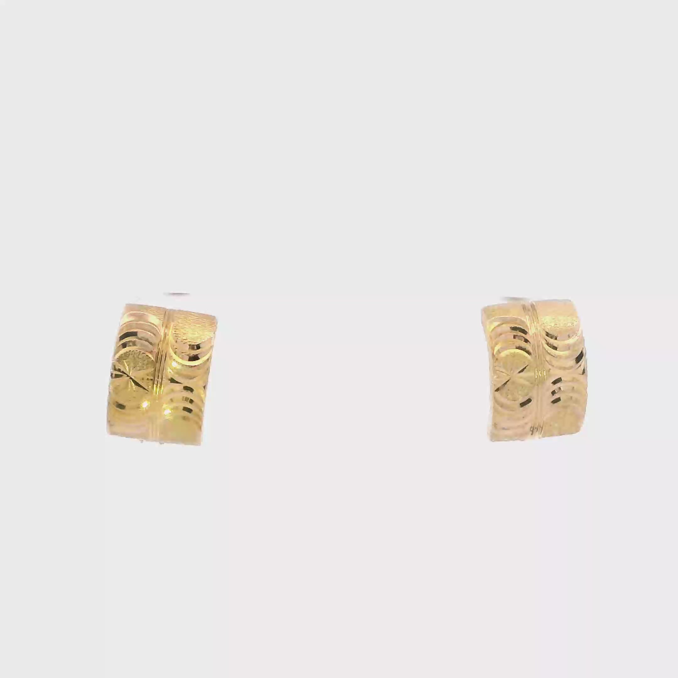 14K Yellow Gold Diamond Cut Textured Star Huggie Earrings