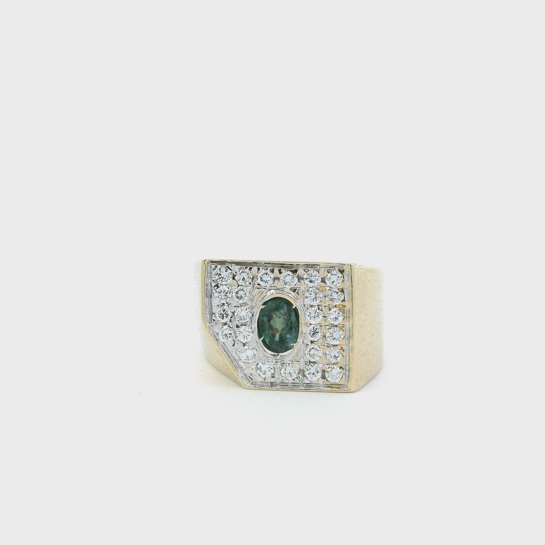 14K Yellow Gold Green Sapphire & Diamond Mens Ring - 0.75ct