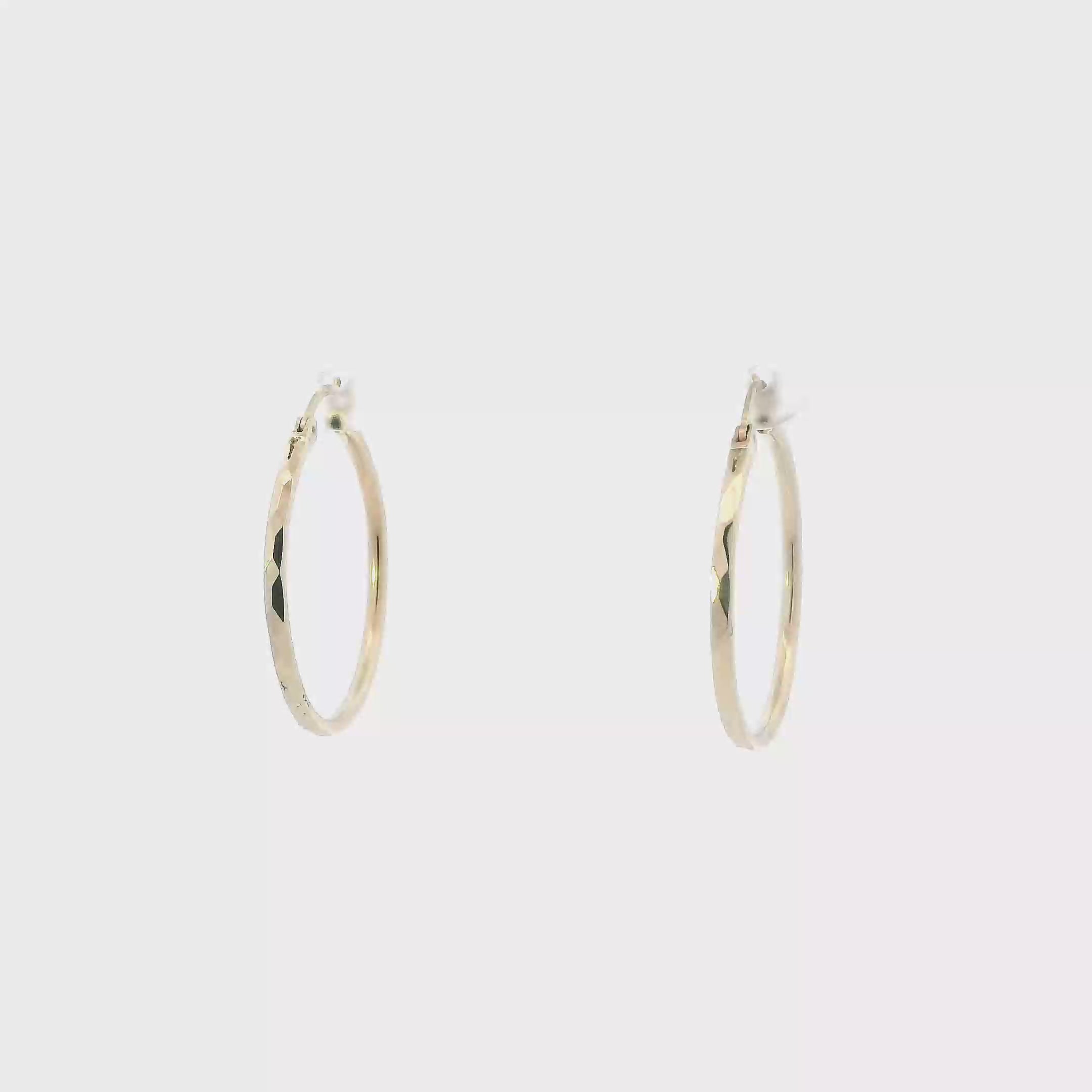 10K Yellow Gold Diamond Cut Hoop Earrings