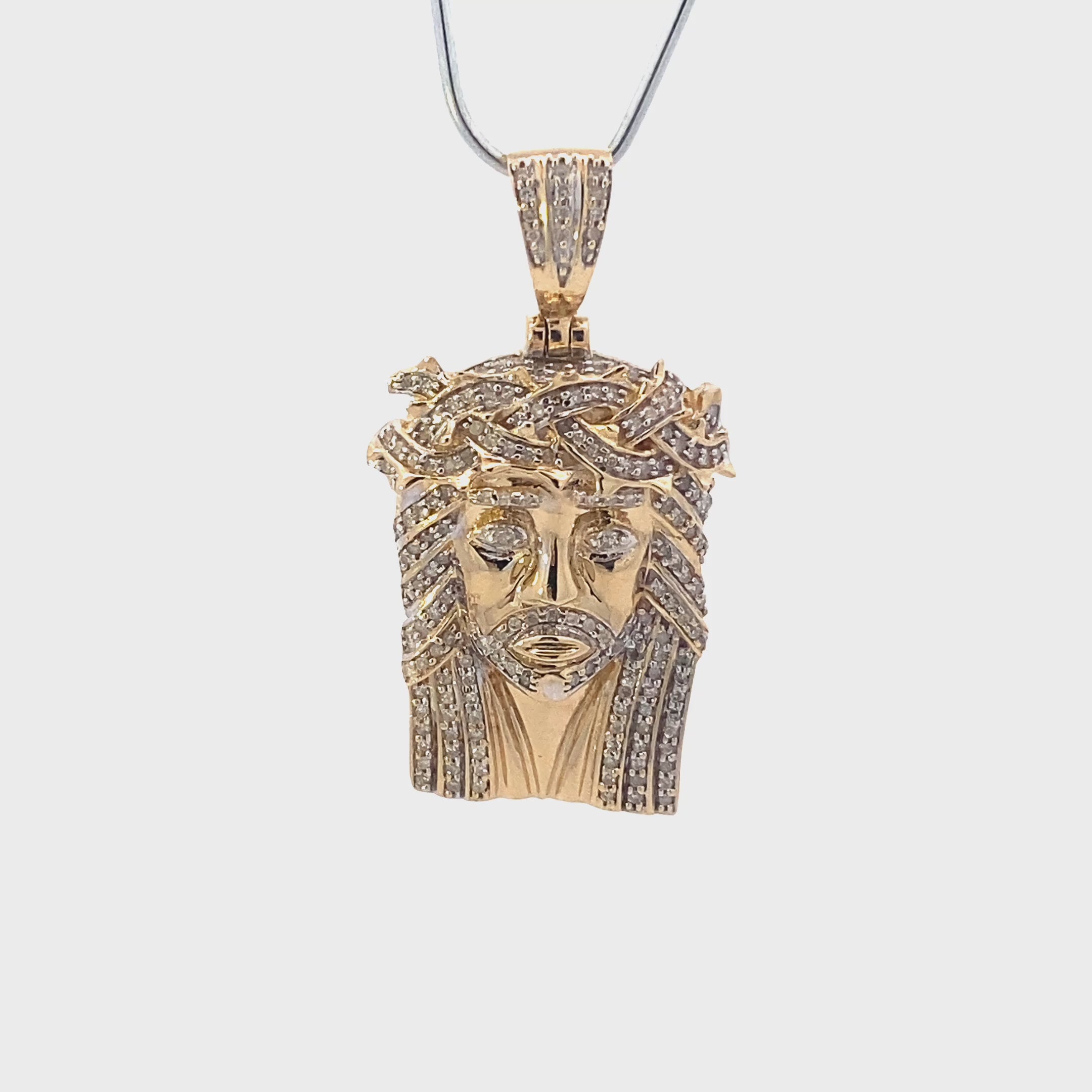 10K Yellow Gold Diamond Jesus Face Pendant