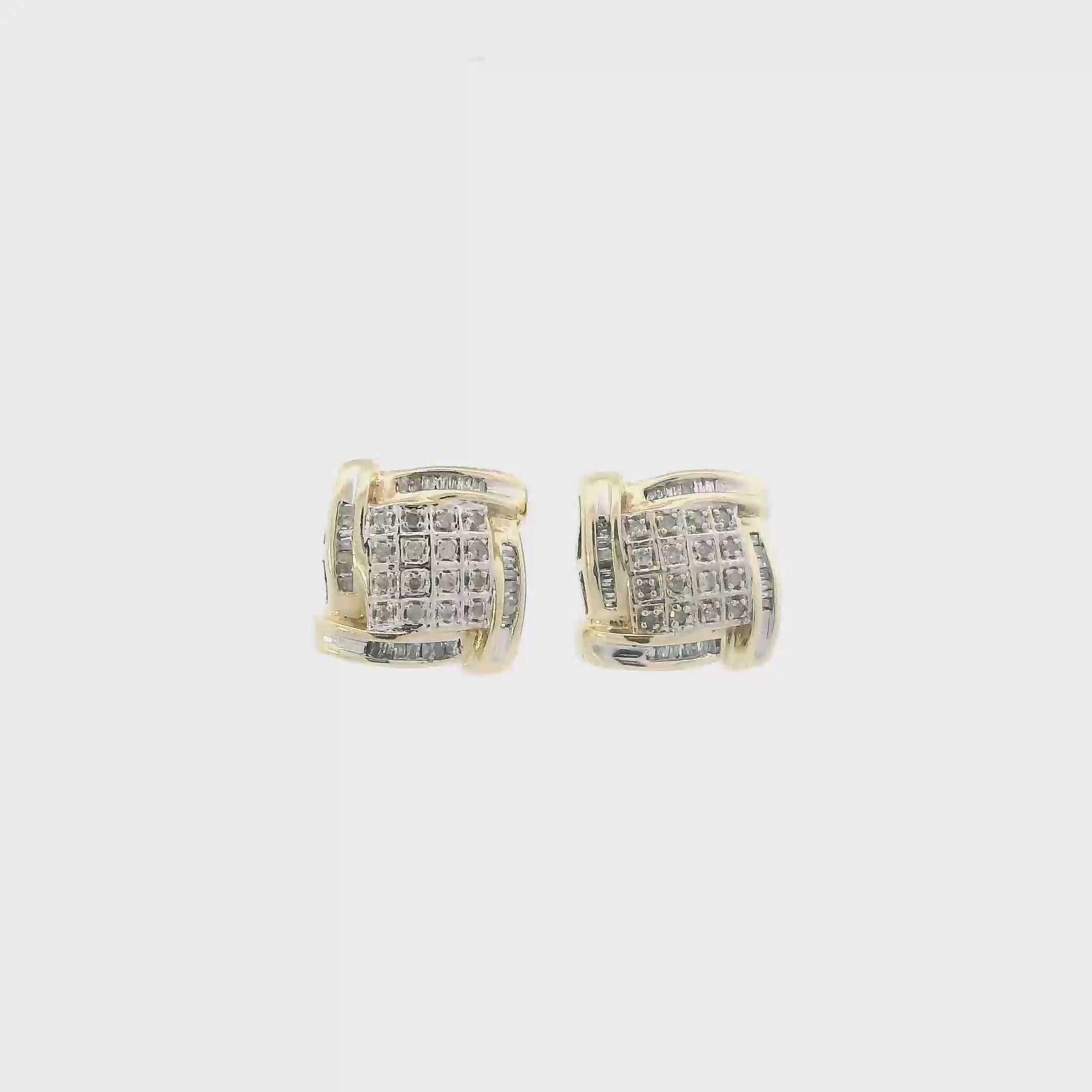 10K Yellow Gold Diamond Square Earrings -0.16ct