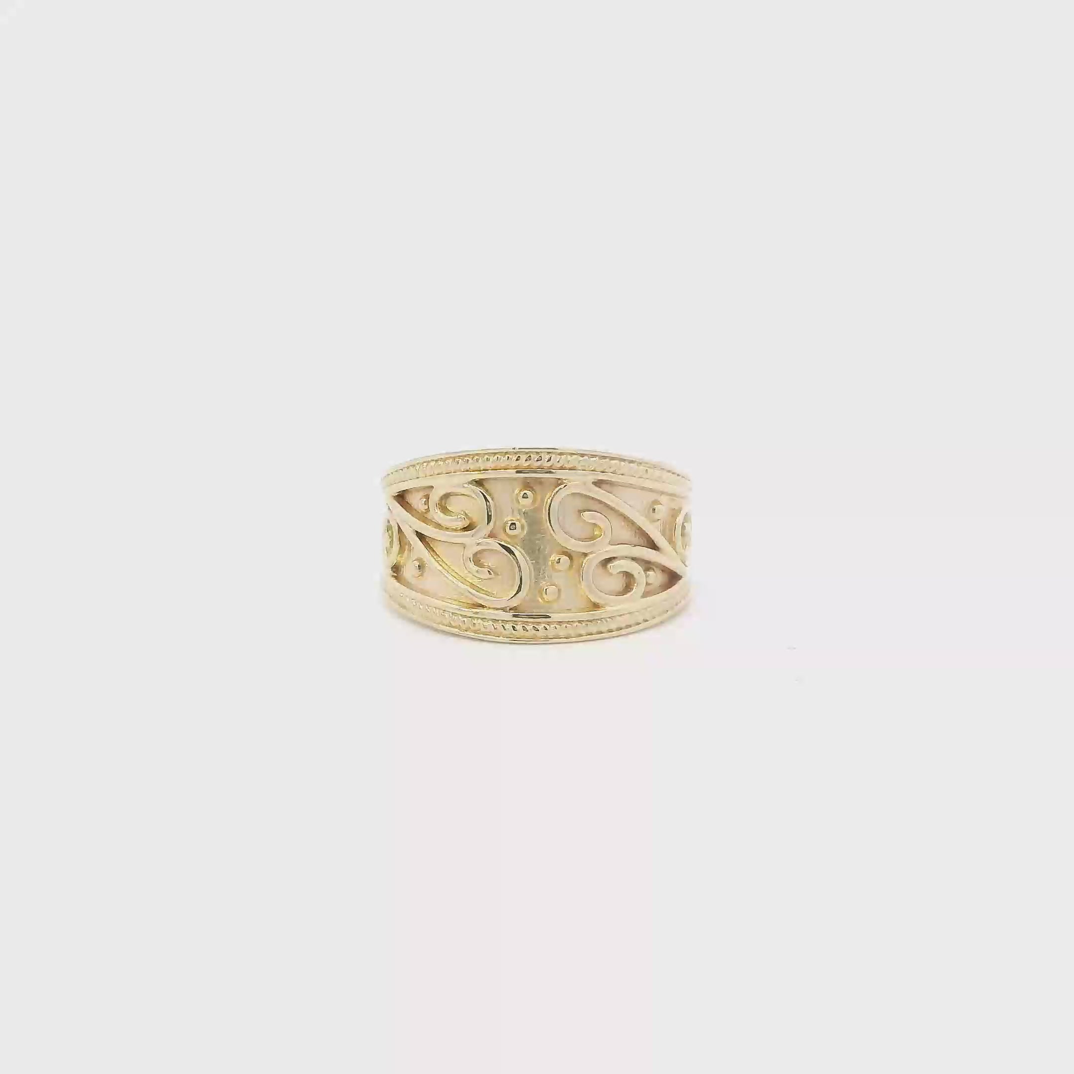 14K Yellow Gold Filigree Band Womens Ring