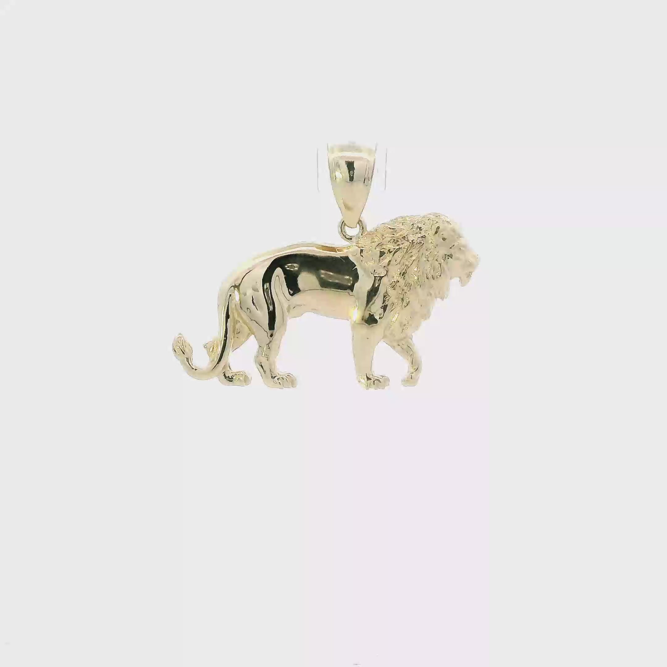 14K Yellow Gold Diamond Cut Lion Pendant