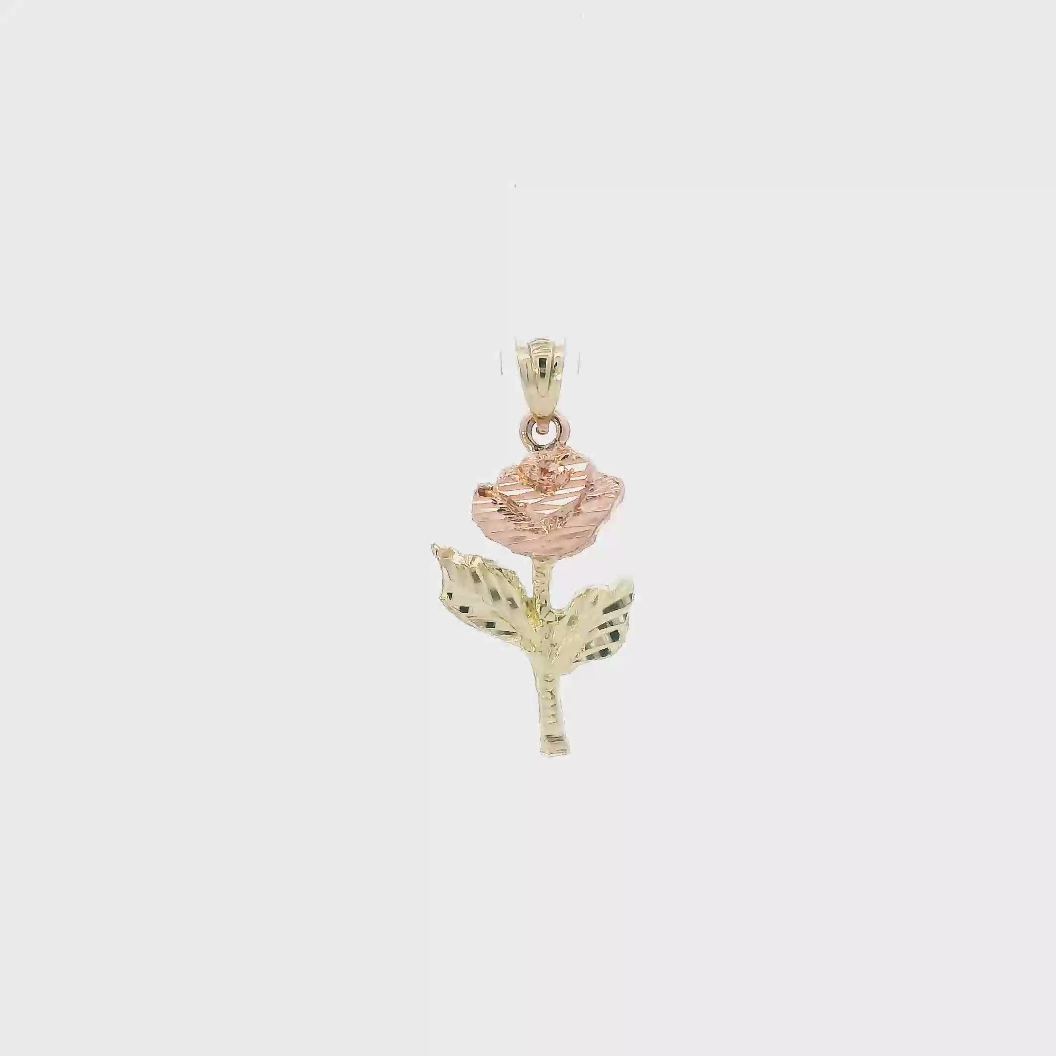 14K Yellow & Rose Gold Diamond Cut Rose Pendant