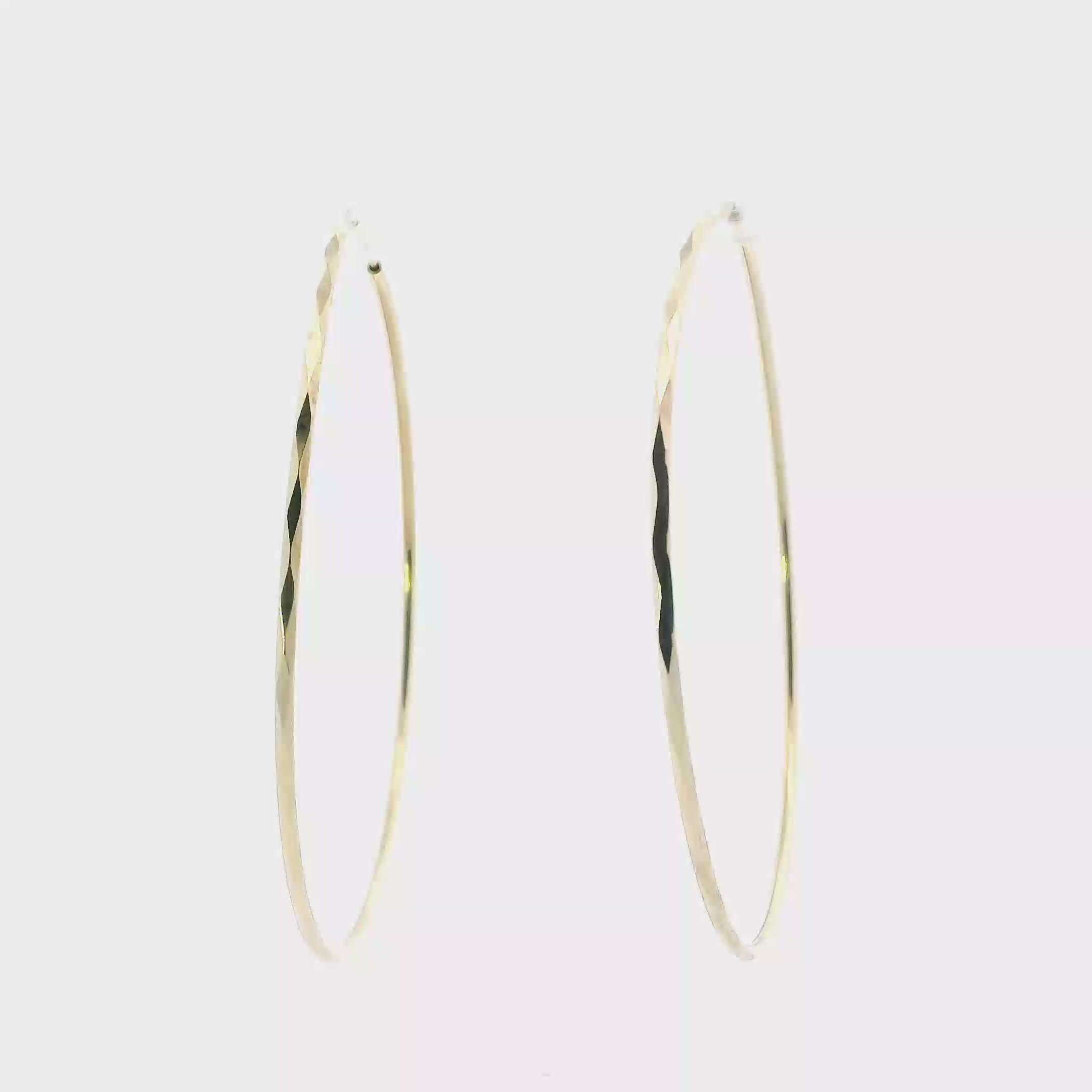 14K Yellow Gold Diamond Cut Hoop Earrings