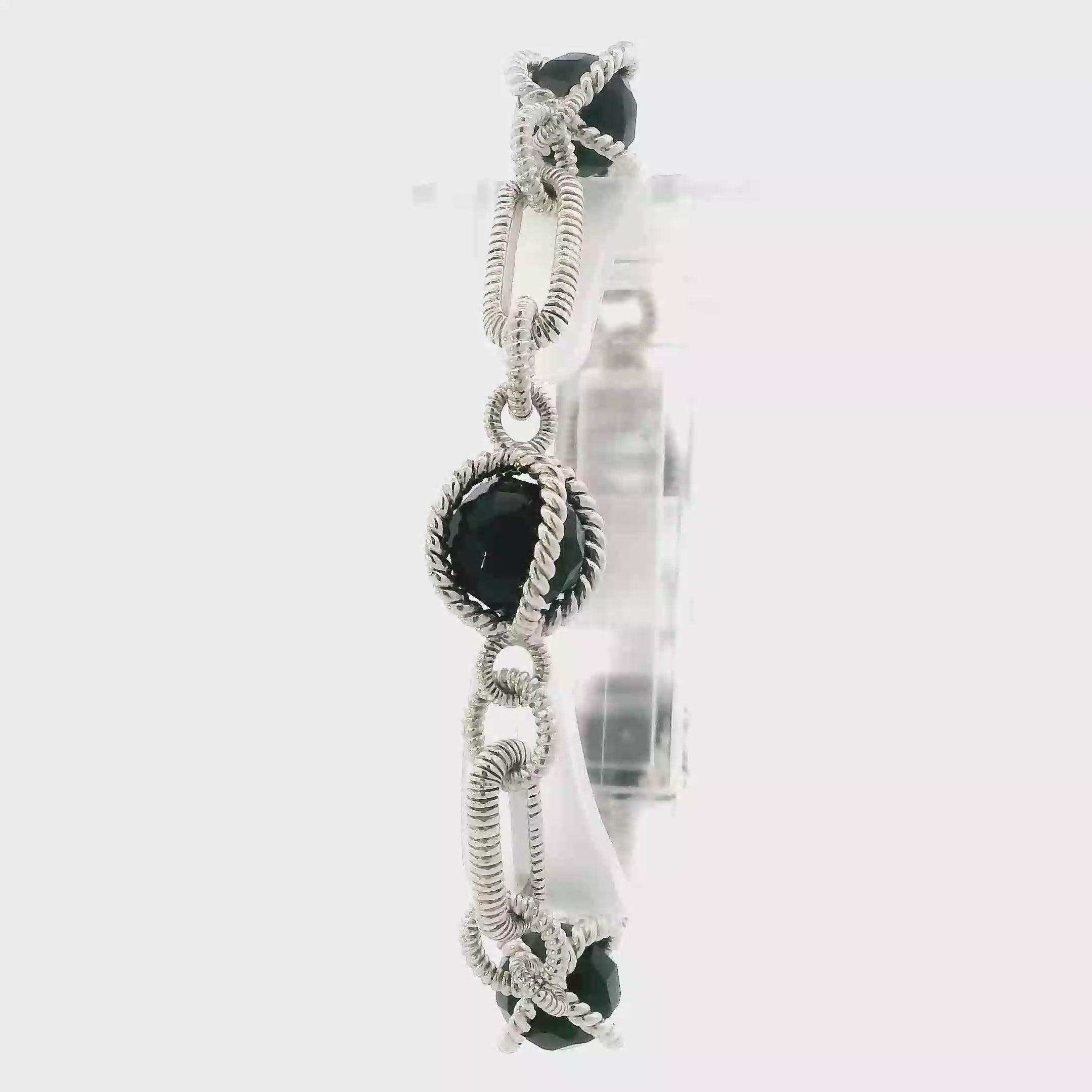 Silver Judith Ripka Onyx Caged Beads Cable Style Link With Toggle Clasp Bracelet