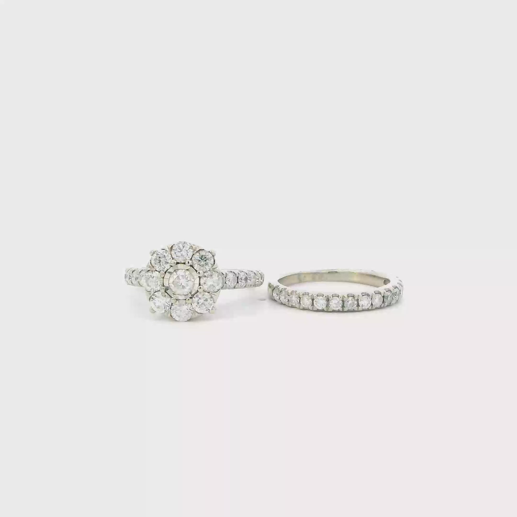 10K White Gold Diamond Womens Engagement & Wedding Ring Set - 1.66ct