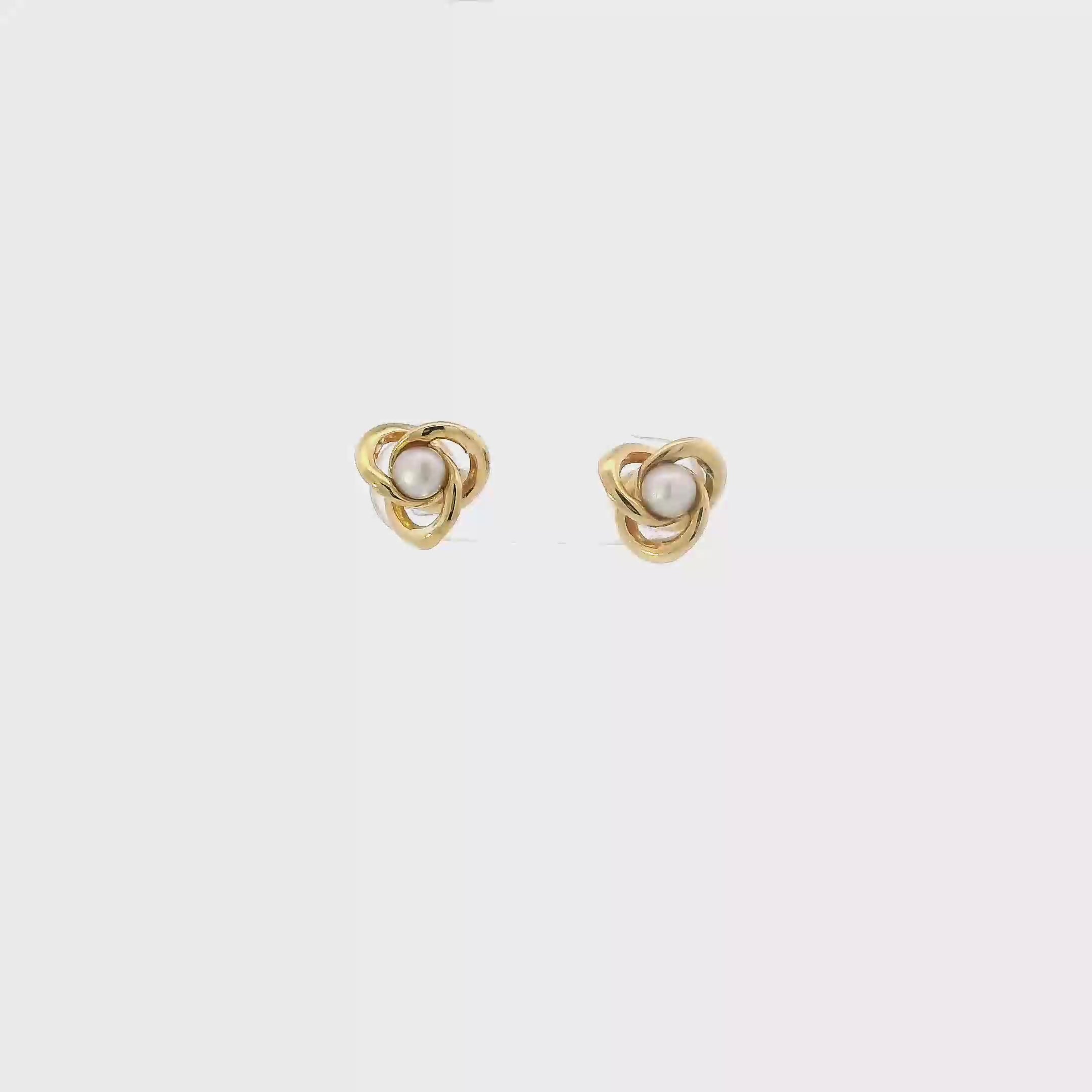 14K Yellow Gold Pearl Knot Style Stud Earrings