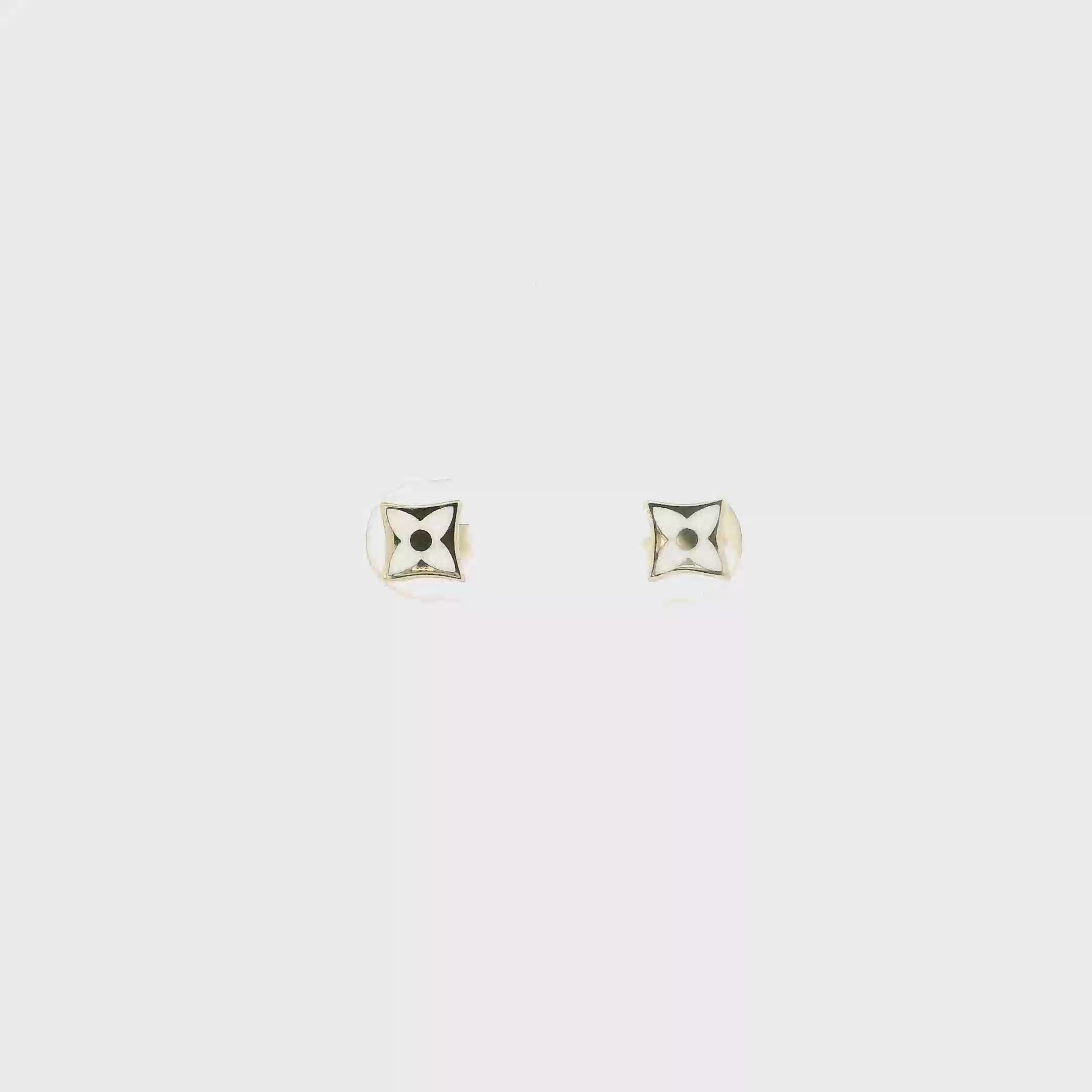 14K Yellow Gold Square Floral Stud Earrings