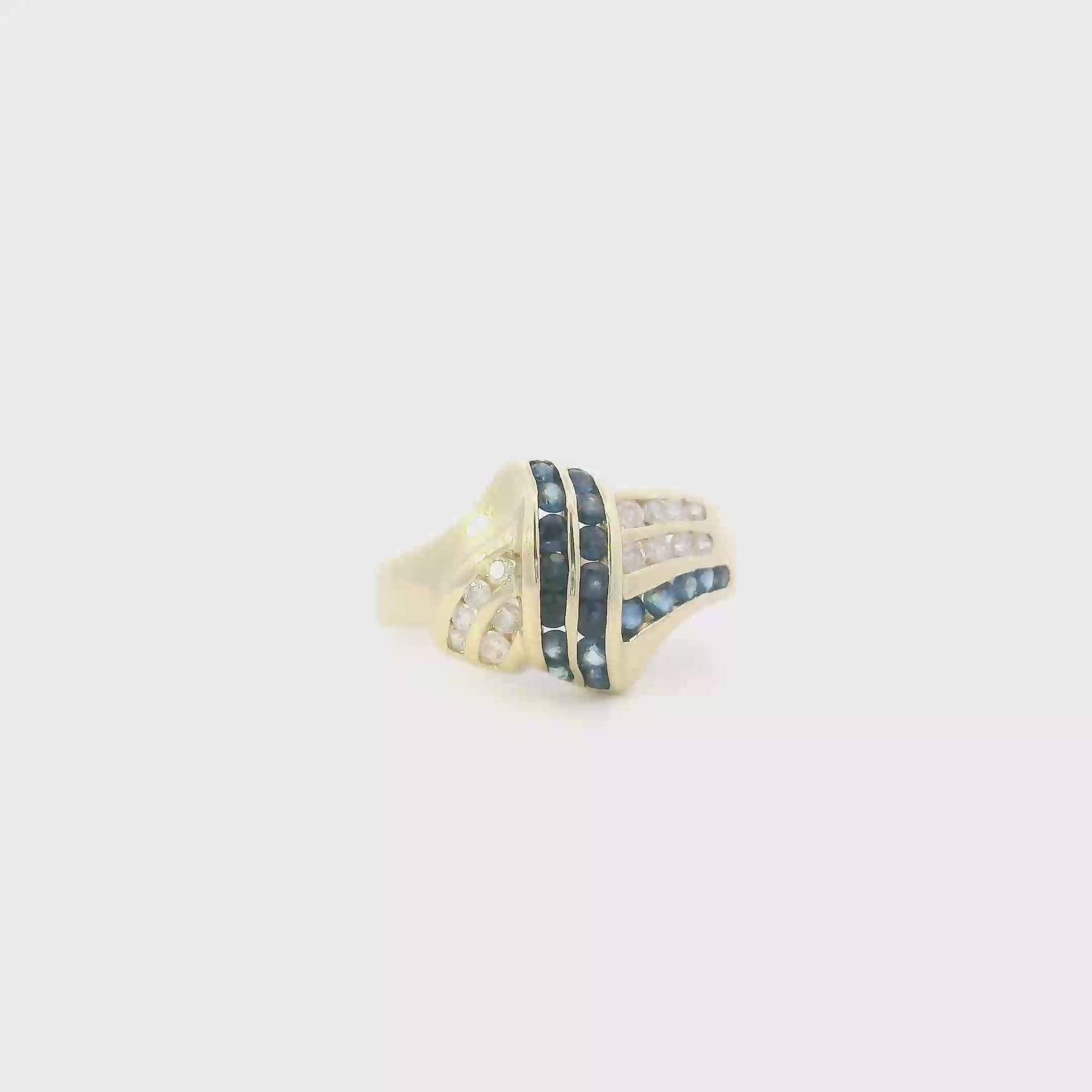 14K Yellow Gold Blue Sapphire & Diamonds Womens Ring - 0.18ct