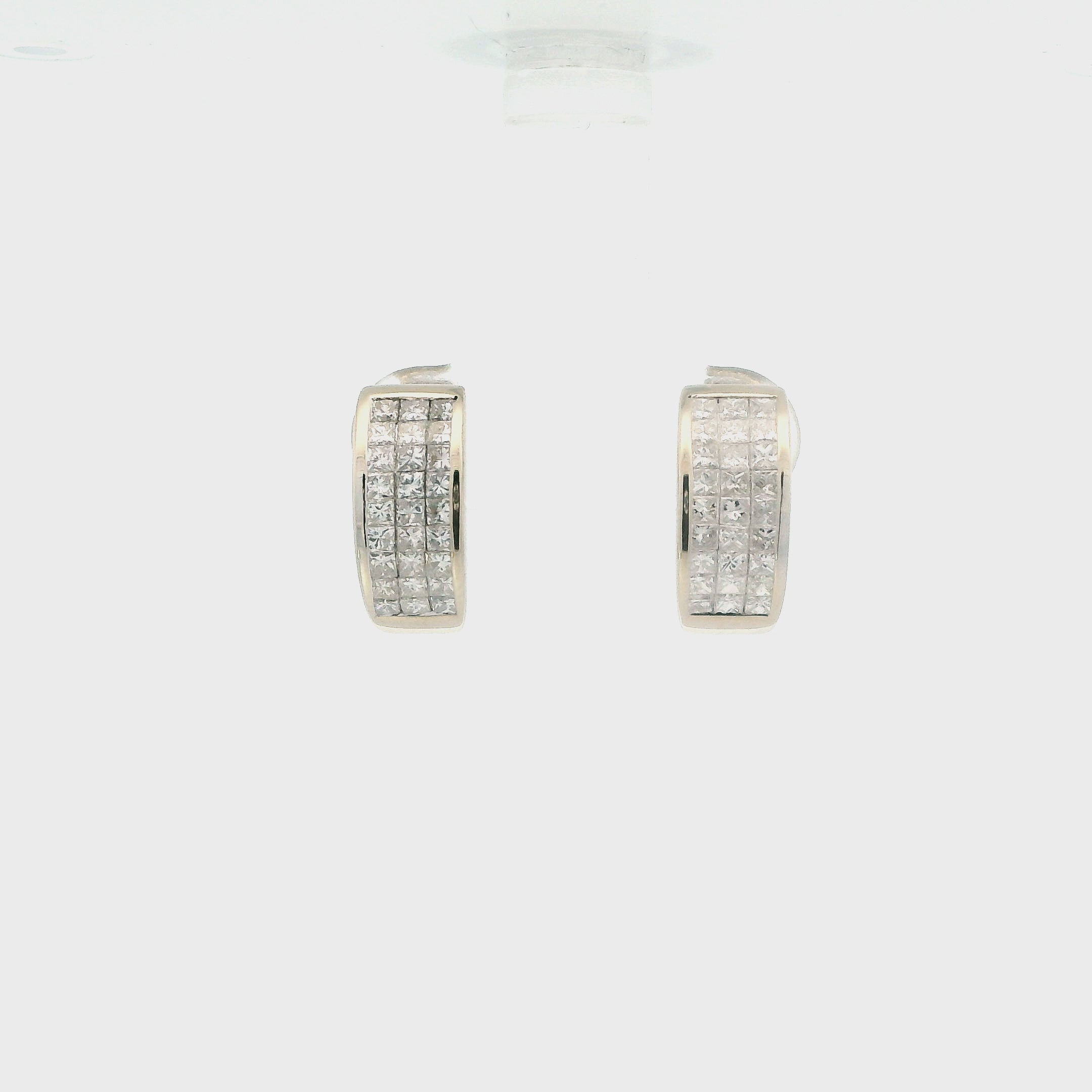 18K White Gold Diamond Huggie Hoop Earrings