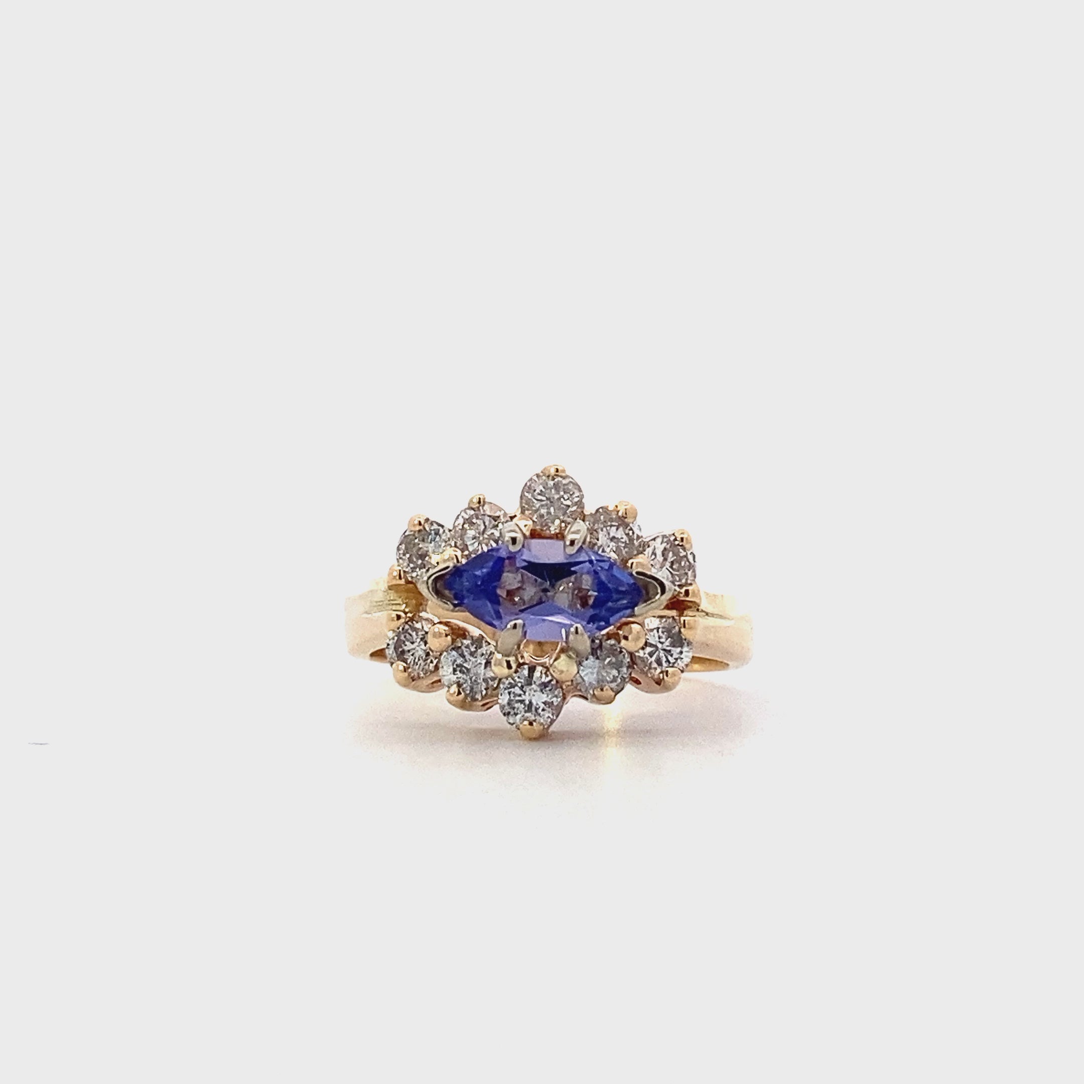 14K Yellow Gold Tanzanite Women's Diamond Ring - 0.80ct