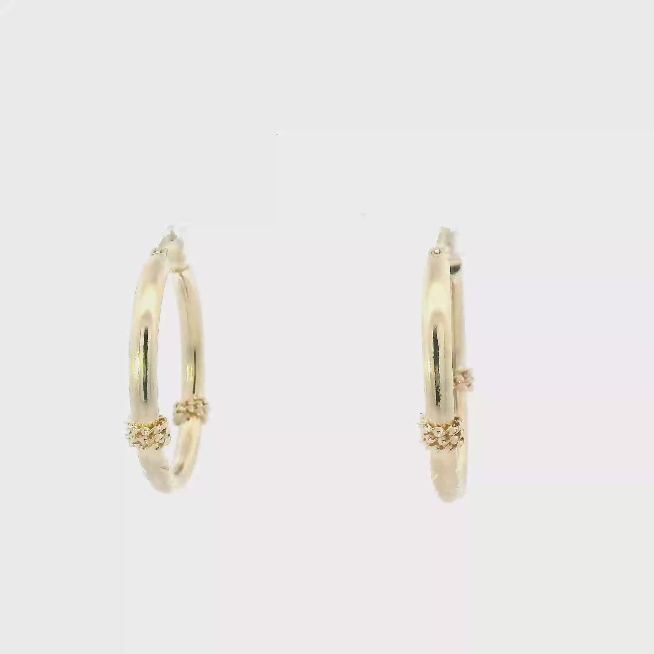14K Yellow Gold Diamond Cut Wheat Design Hoop Earrings