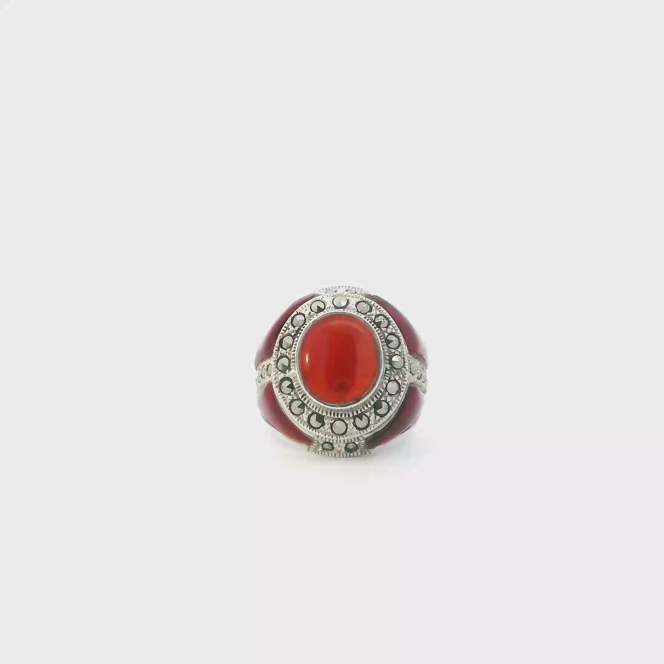 Sterling Silver Marcasite Carnelian Womens Ring