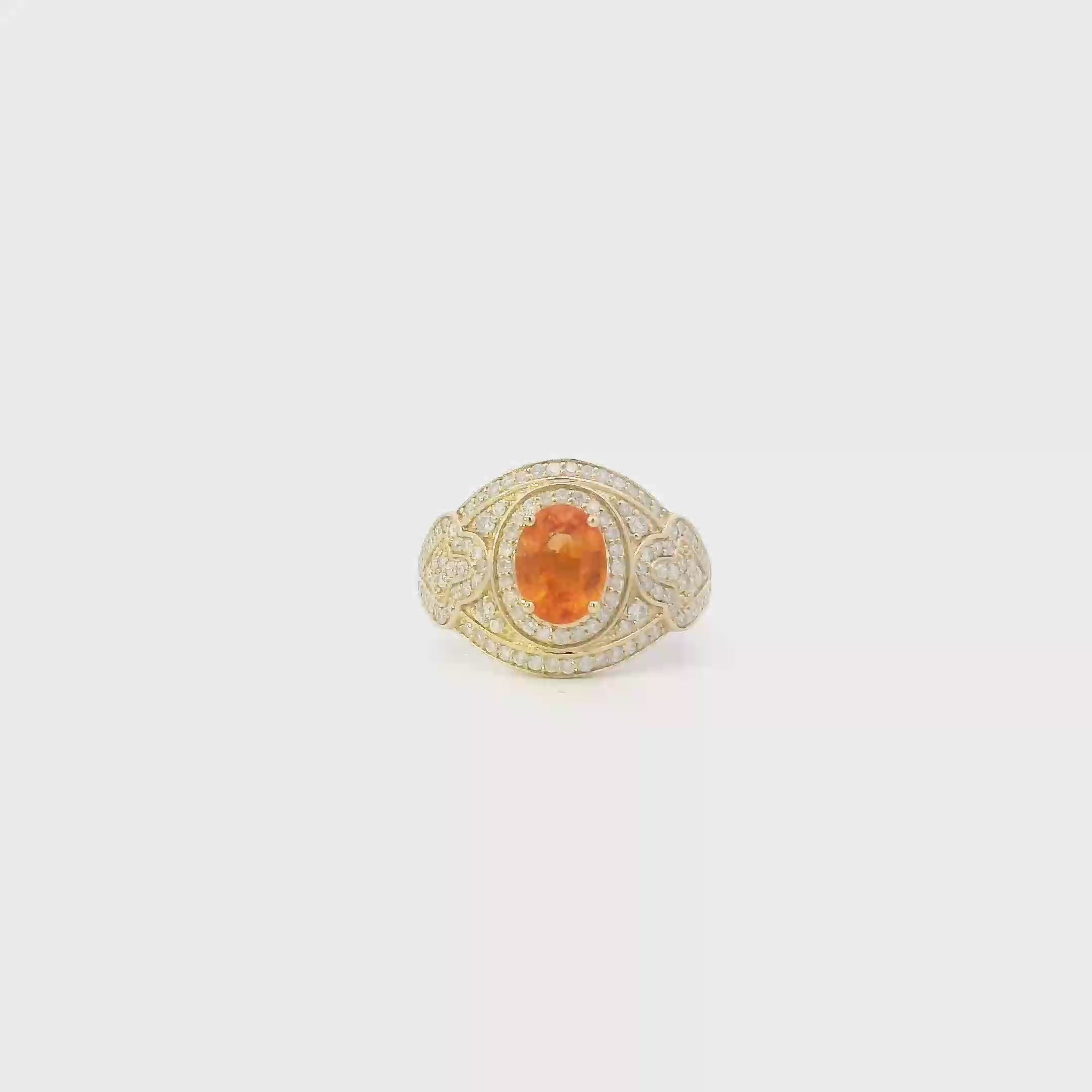 14K Yellow Gold Diamond & Spessartite Garnet Women's Ring - 1.02ct