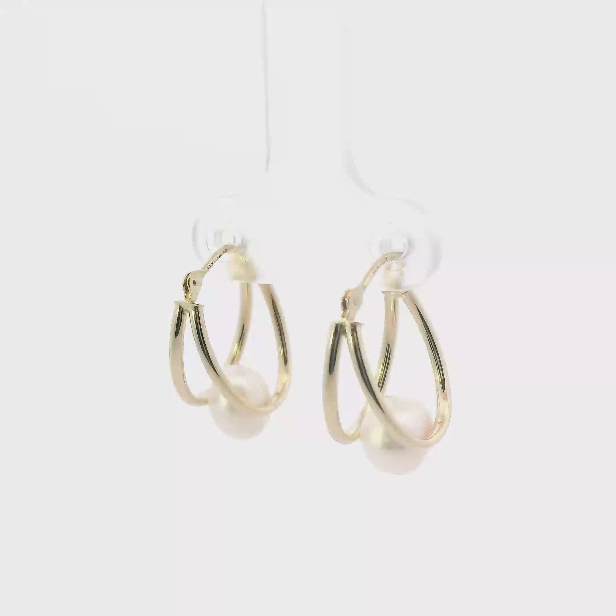 14K Yellow Gold Pearl Double Hoop Earrings