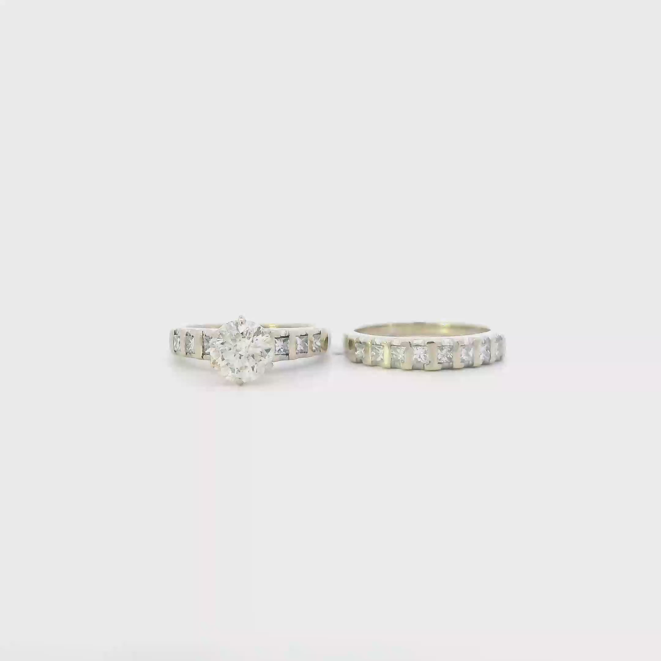 18K White Gold Womens Diamond Engagement & Wedding Ring Set - 1.96ct