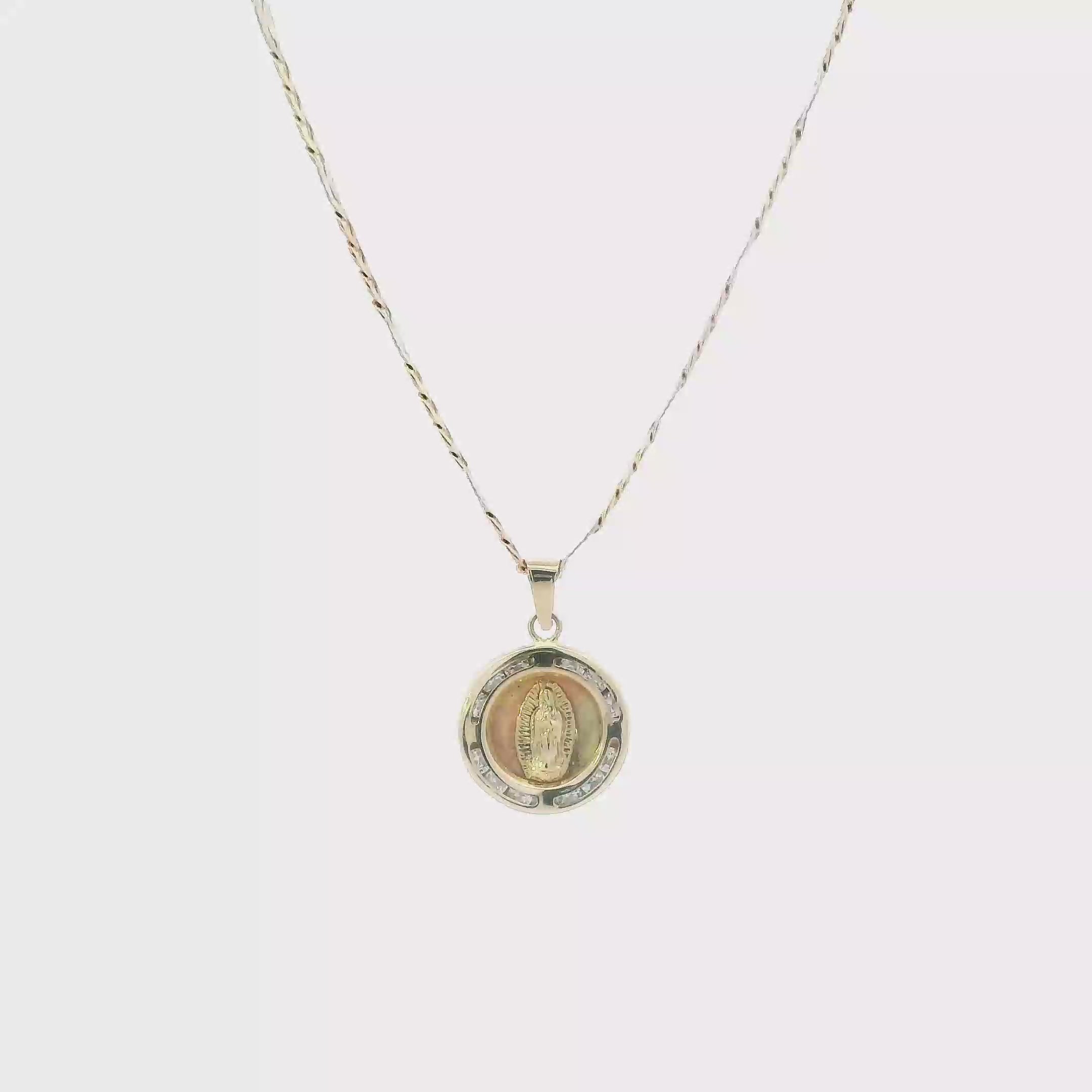 14K Tri Color Gold Cz Religious Figure Pendant & 20