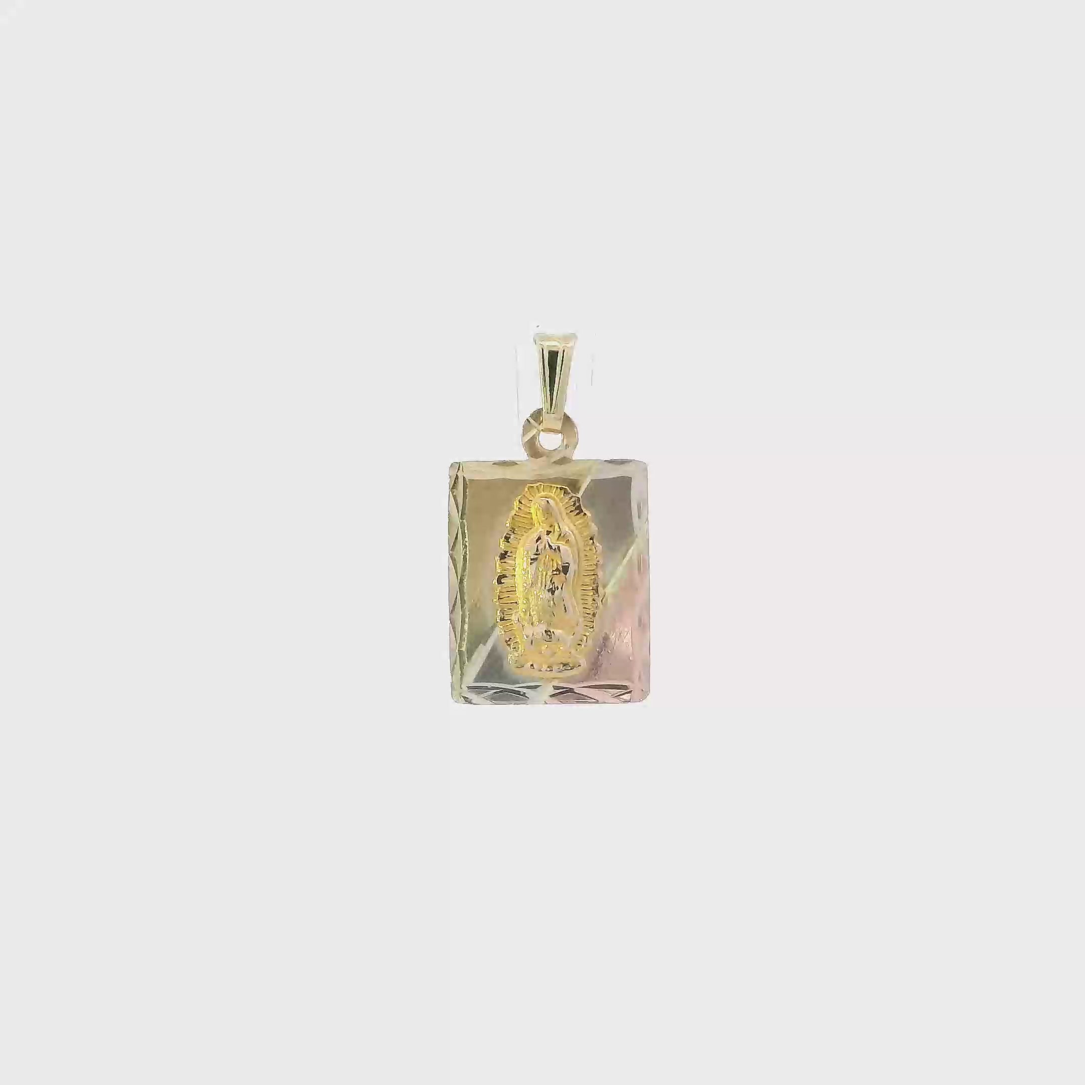 14k Tri Color Gold Diamond Cut Rectangle Religious Pendant