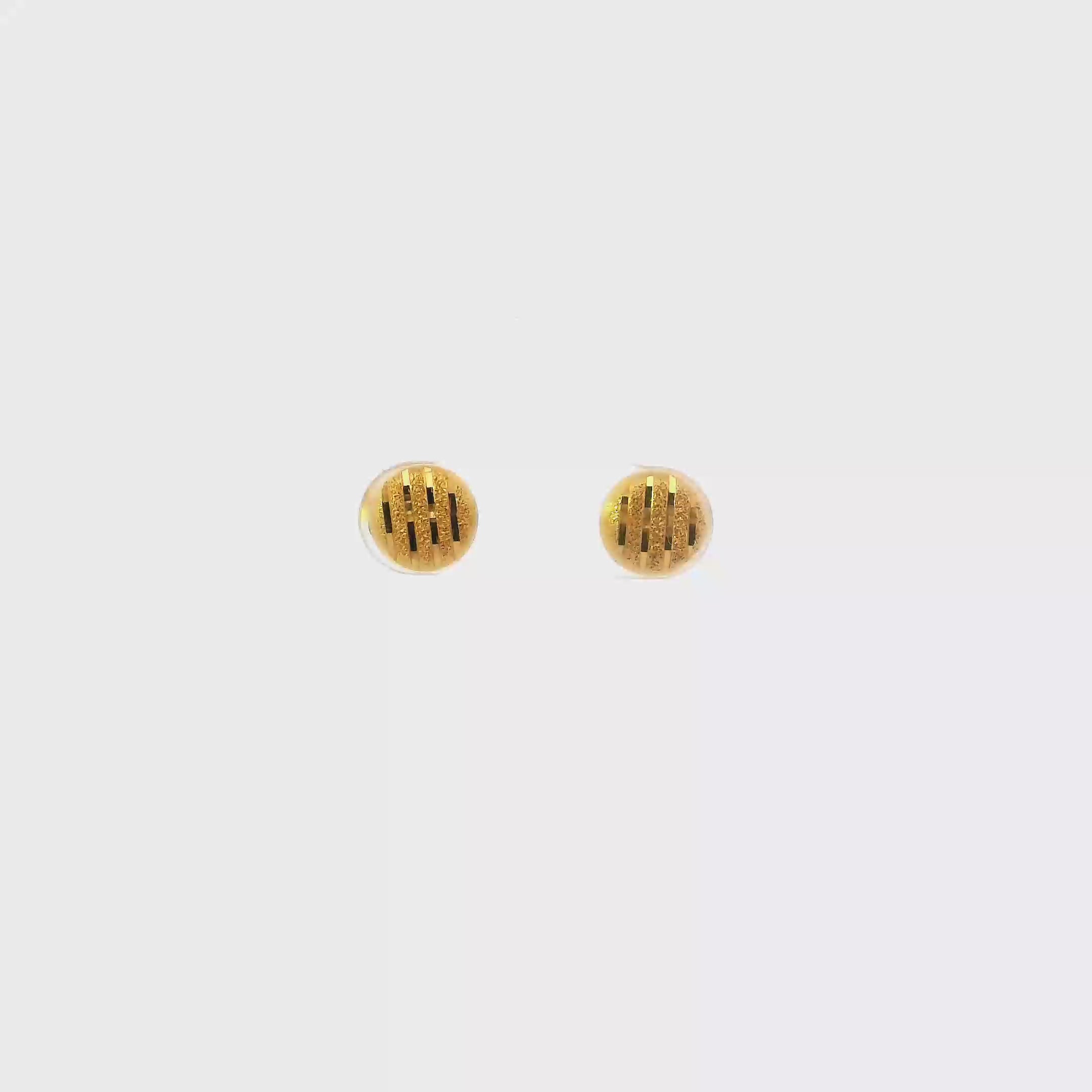 21K Yellow Gold Round Matte Striped Stud Earrings