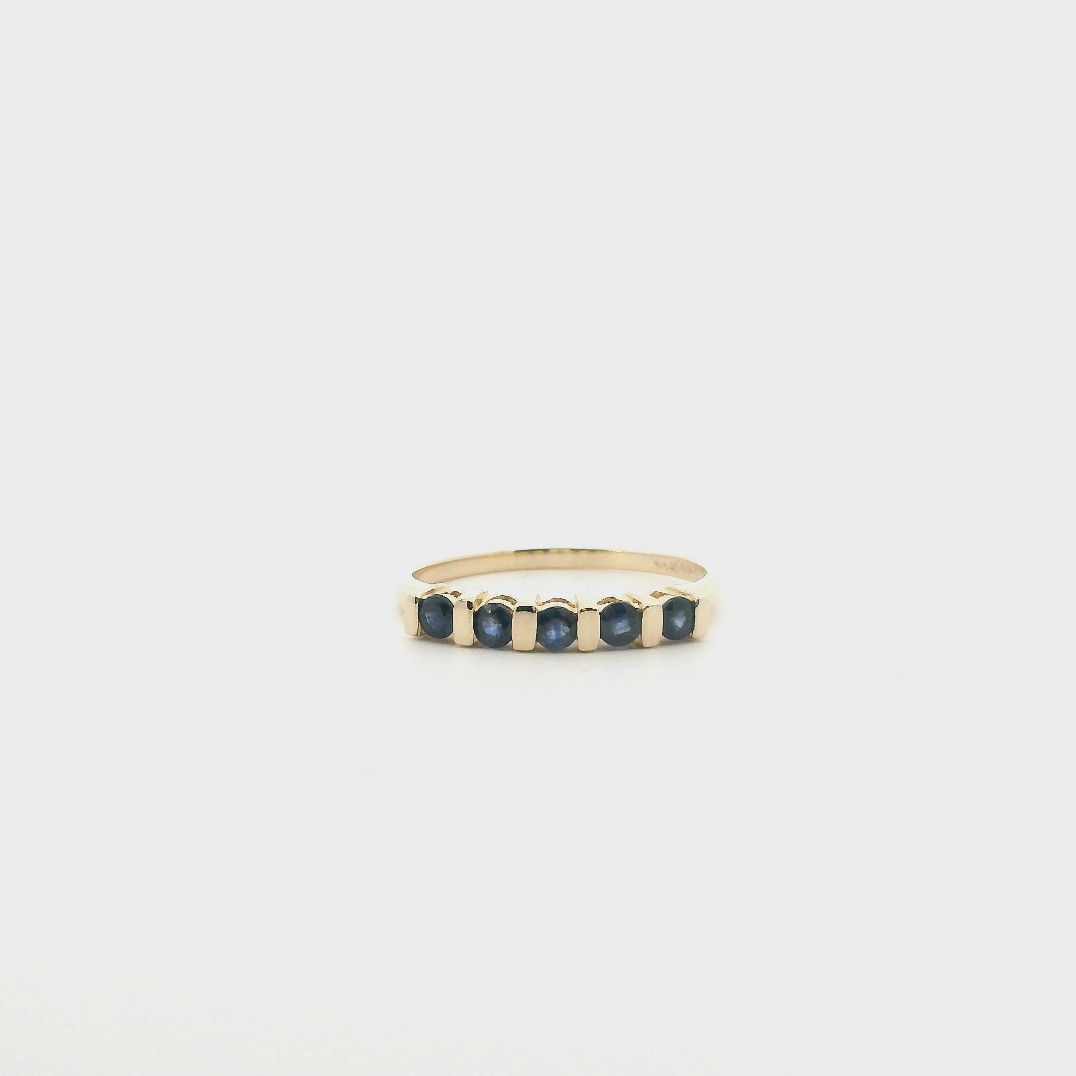14K Yellow Gold Blue Sapphire Womens Ring