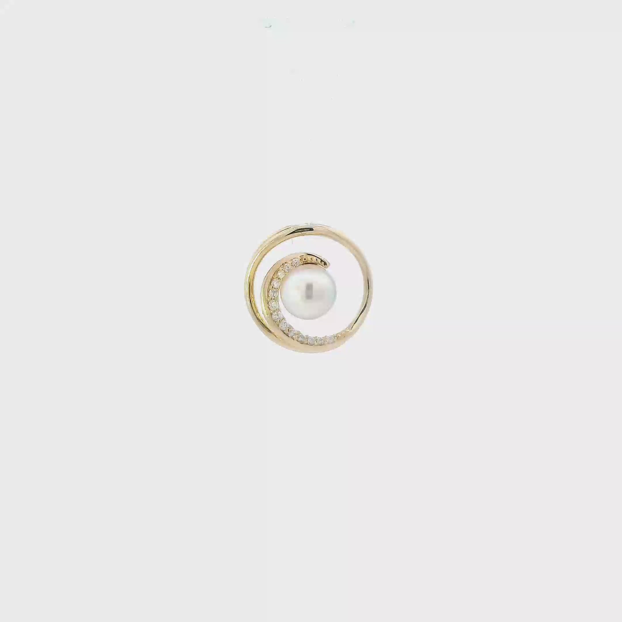 14K Yellow Gold Diamond & Pearl Circle Pendant - 0.07ct