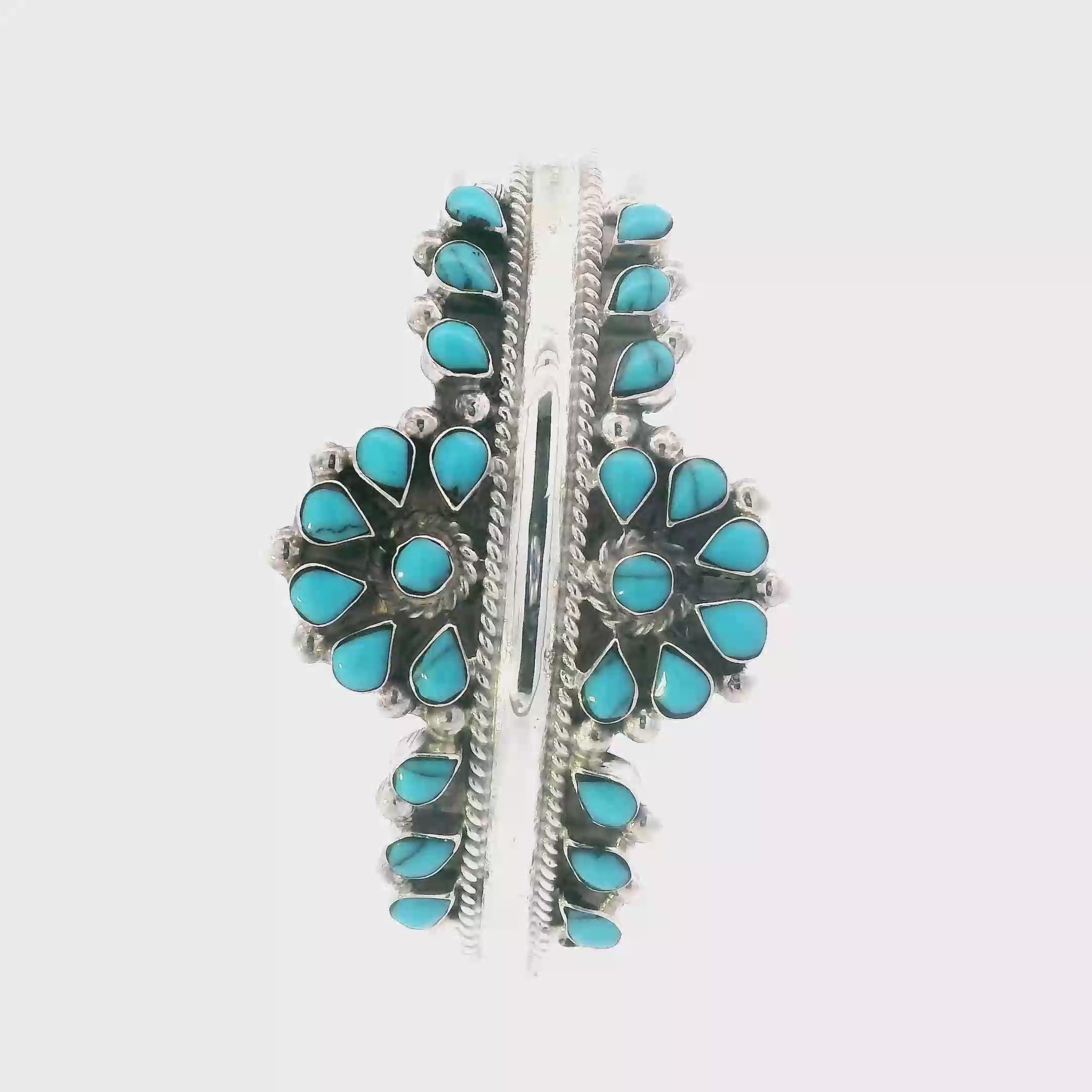 Taxco Mex Cluster Turquoise Flower Cuff Bracelet