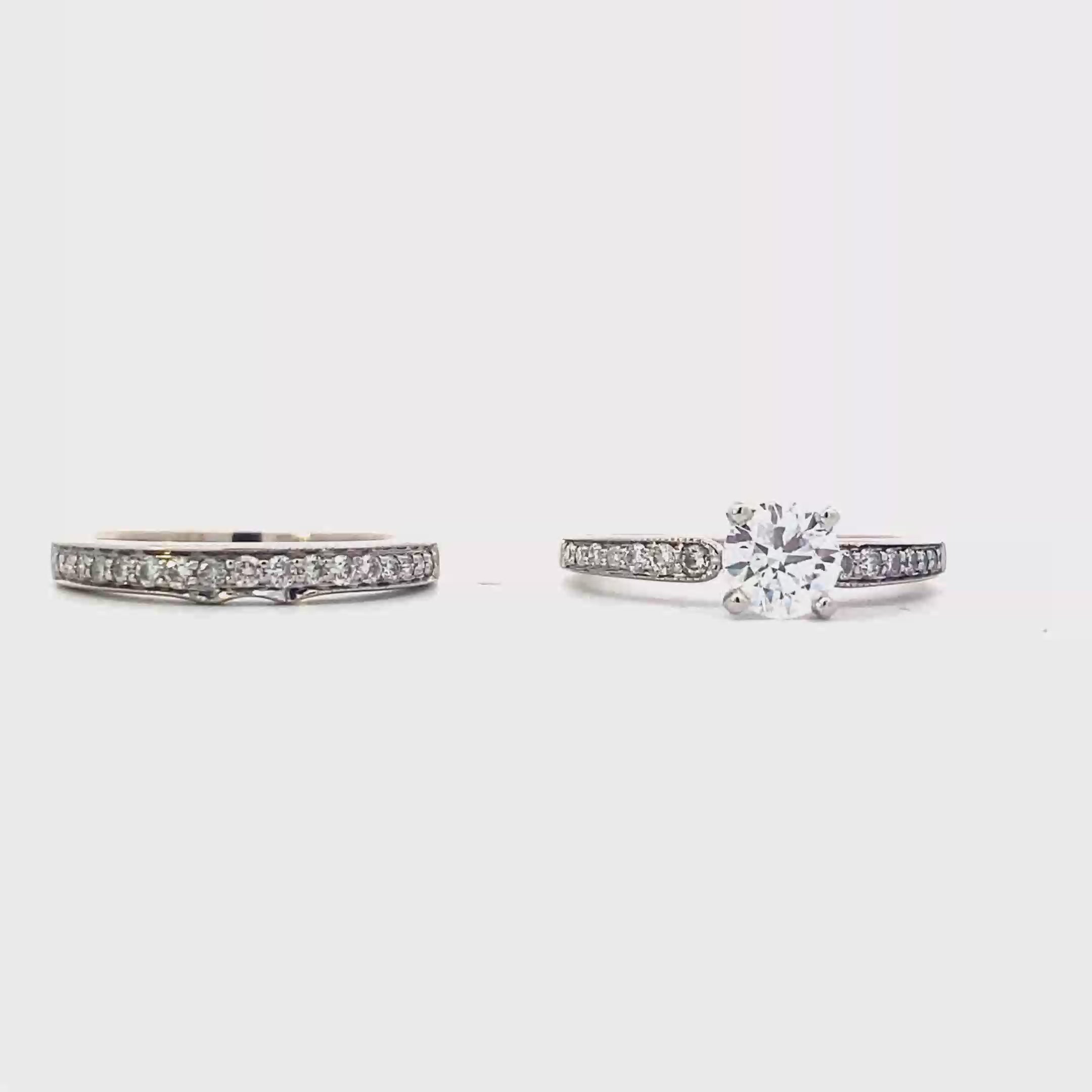 14K White Gold Diamond Women's Engagement & Wedding Ring Set - 0.96ct