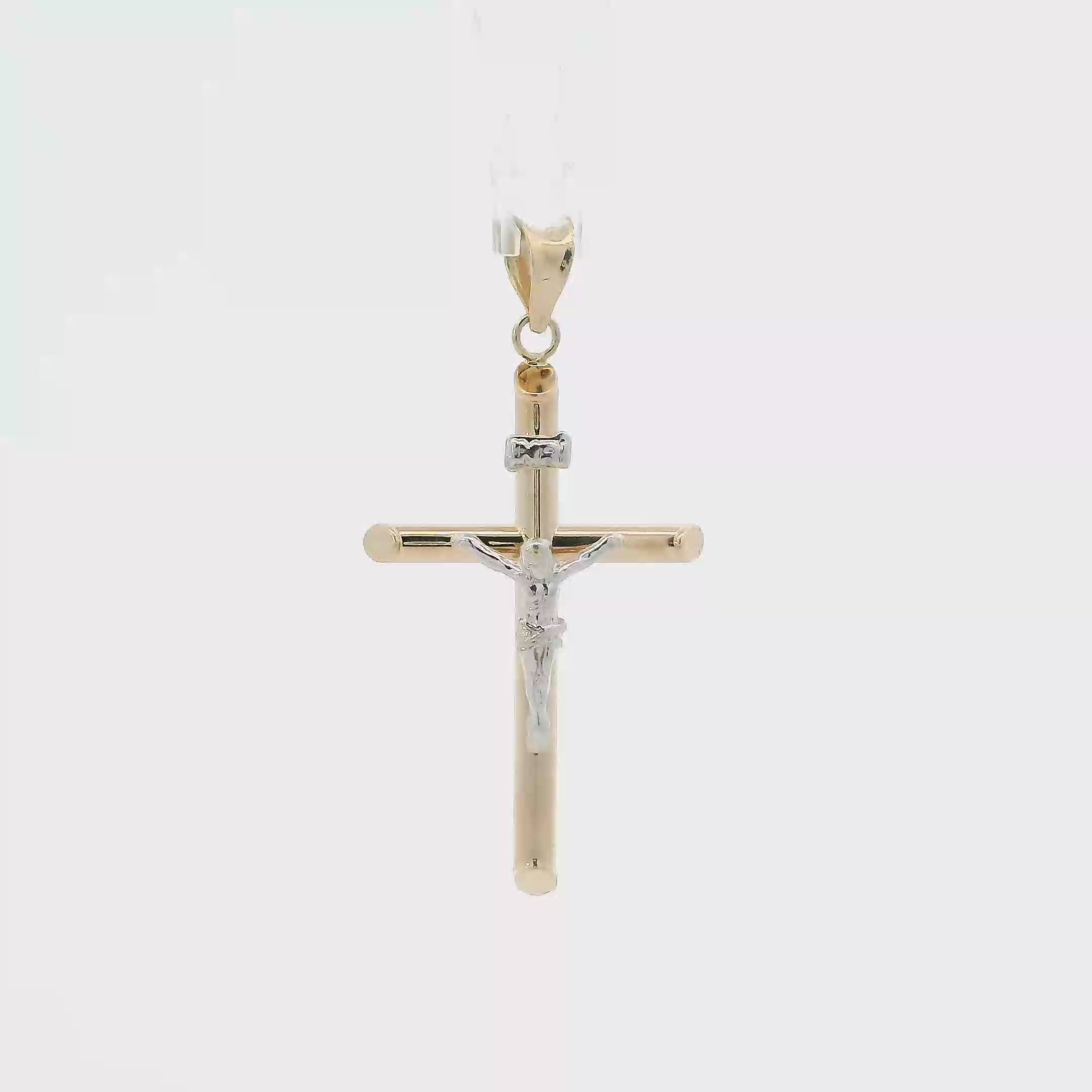 14K Yellow & White Gold Tube Crucifix Pendant