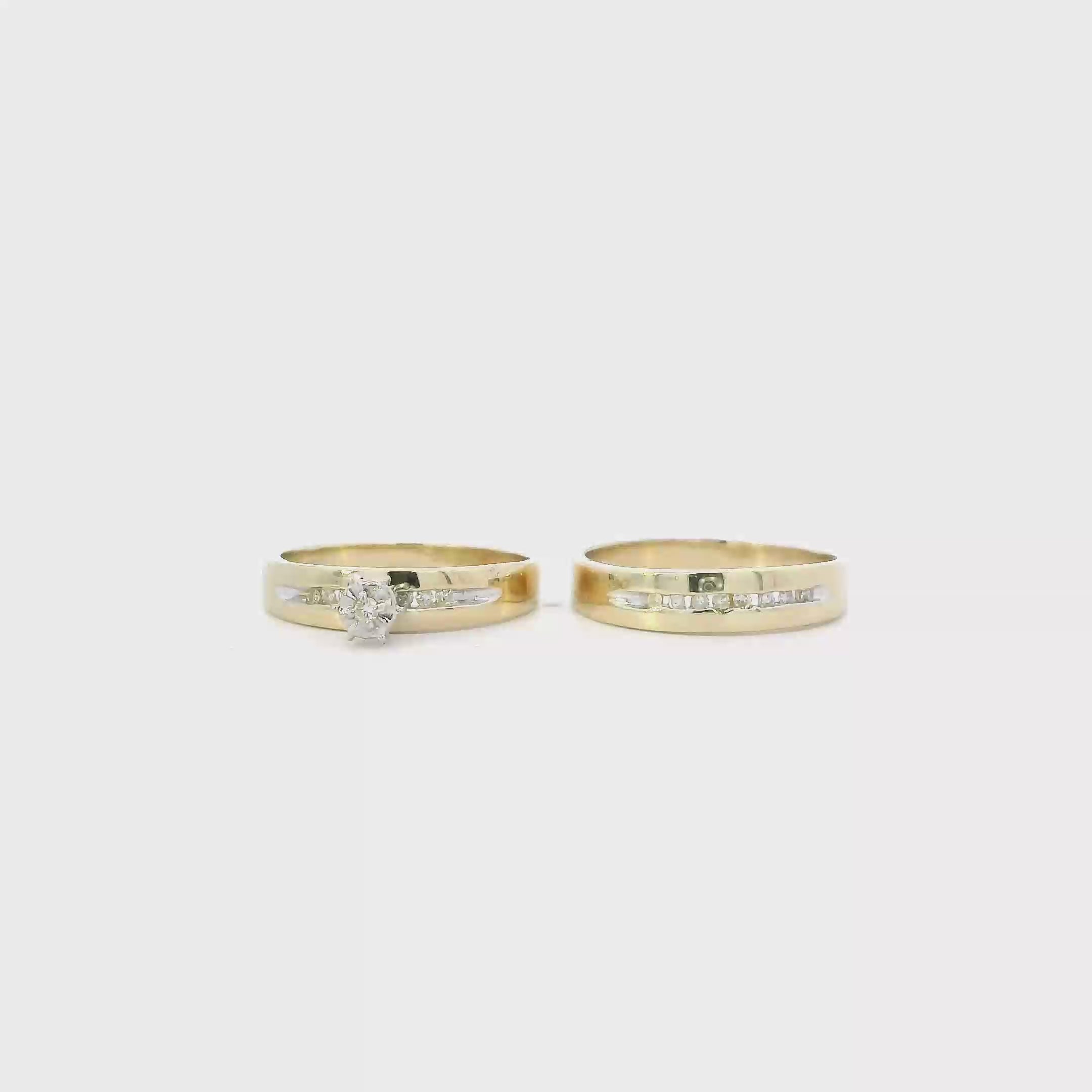 14K Yellow Gold Diamond Womens Engagement & Wedding Ring Set - 0.01ct