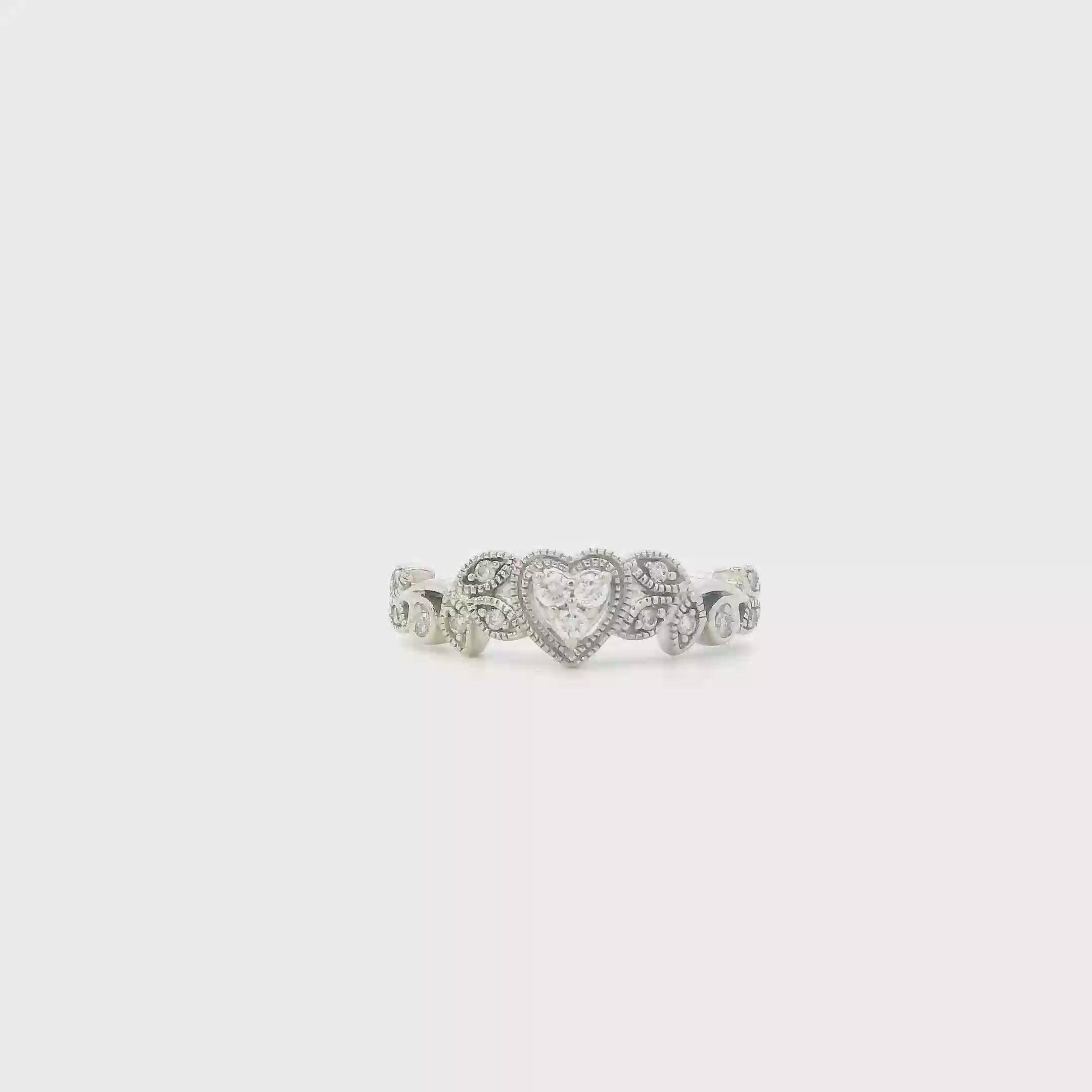 14K White Gold Diamonds Heart & Leaves Womens Ring - 0.09ct