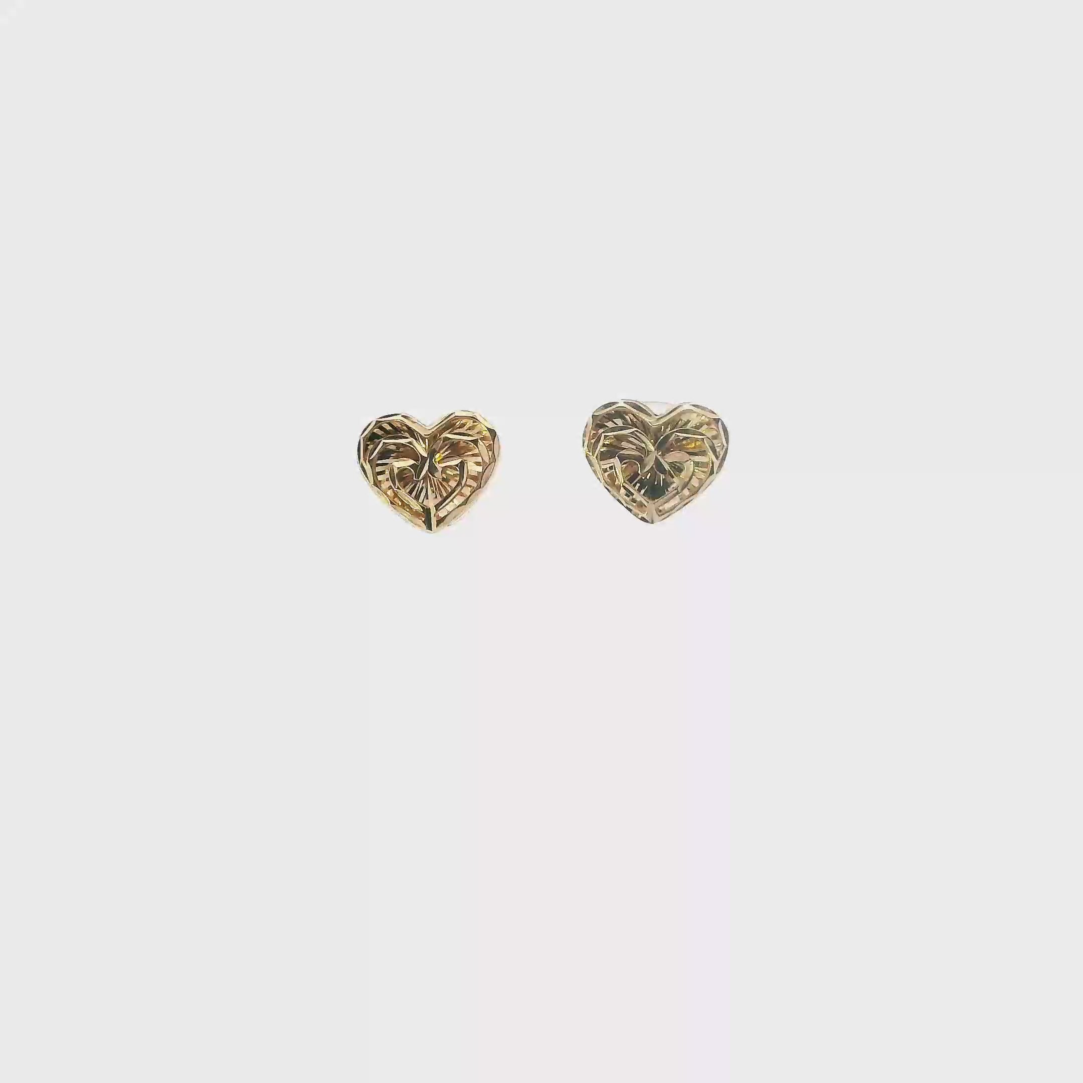 14K Yellow Gold Heart Stud Earrings