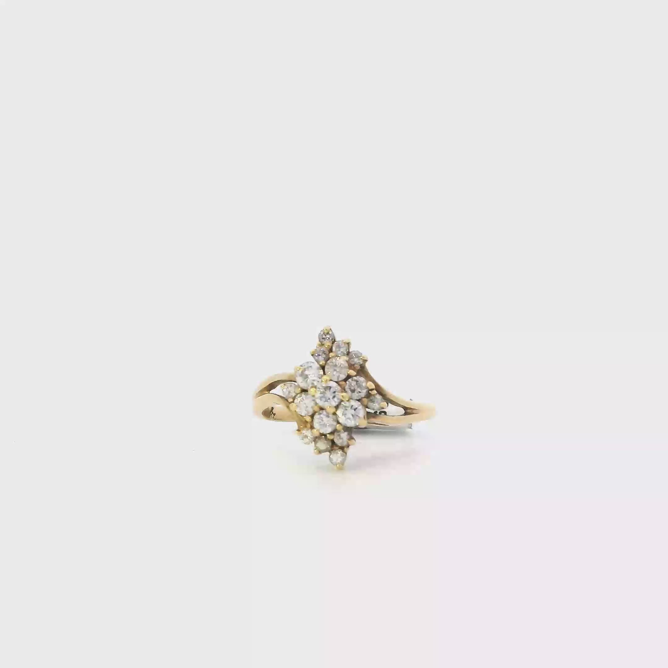 14K Yellow Gold Diamond Cluster Women's Ring -0.66ct