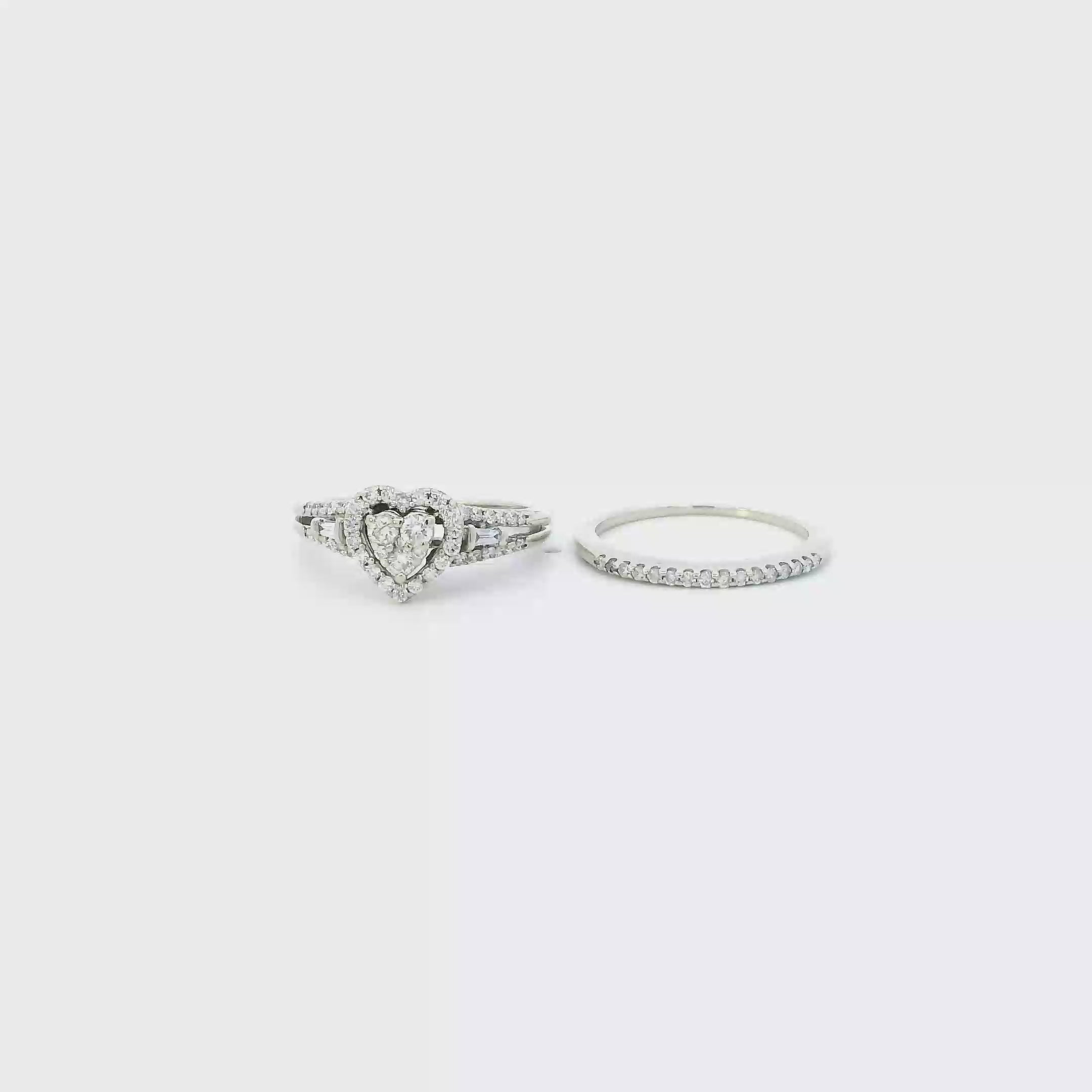 14K White Gold Diamond Womens Engagement & Wedding Ring Set - 0.46ct