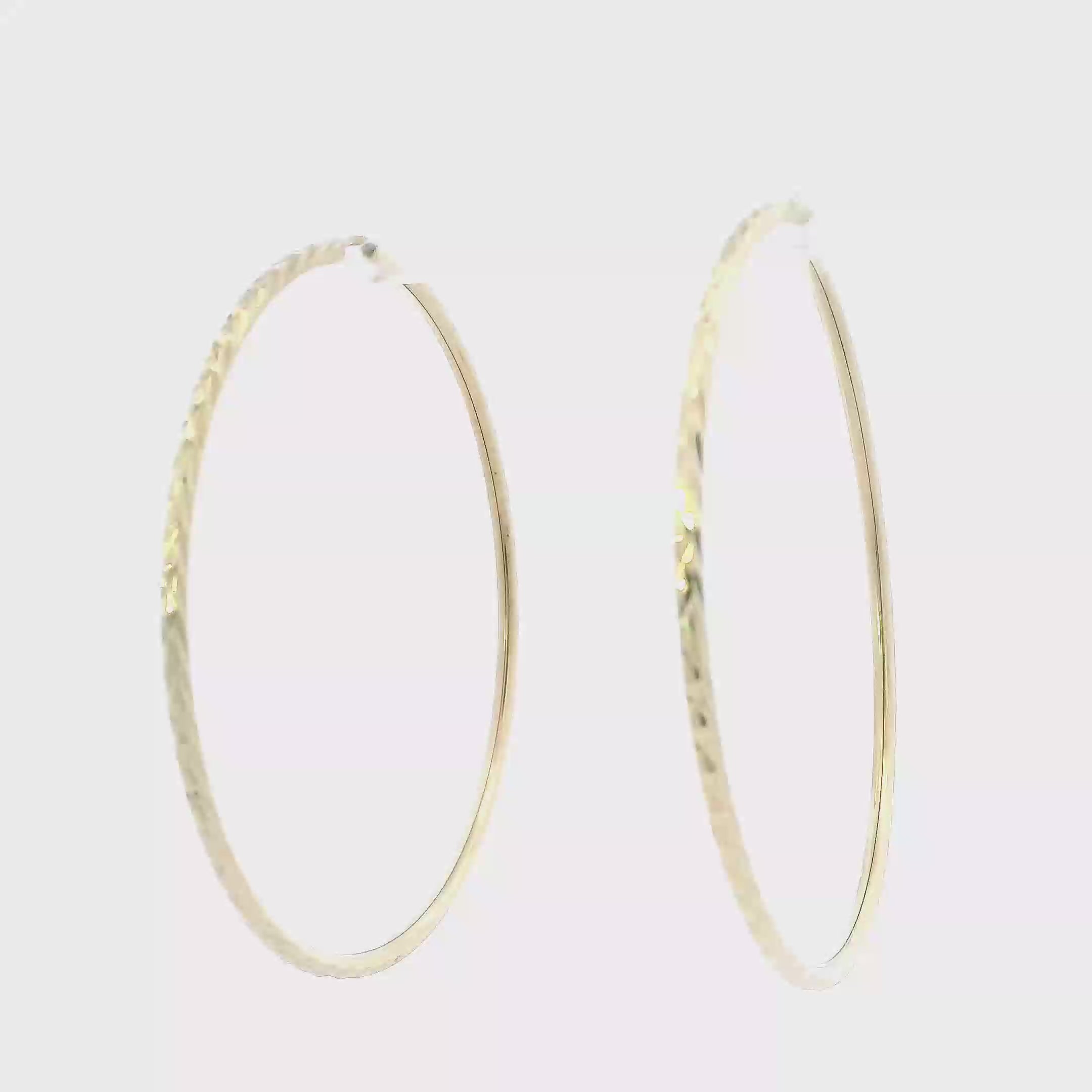 14K Yellow Gold Large Diamond Cut Hoop Earrings