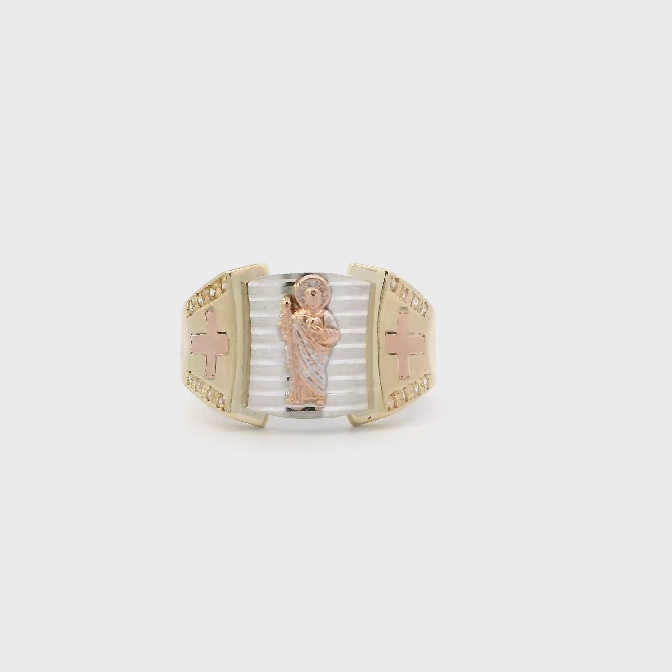 14K Tri Color Gold Religious Figure Ring