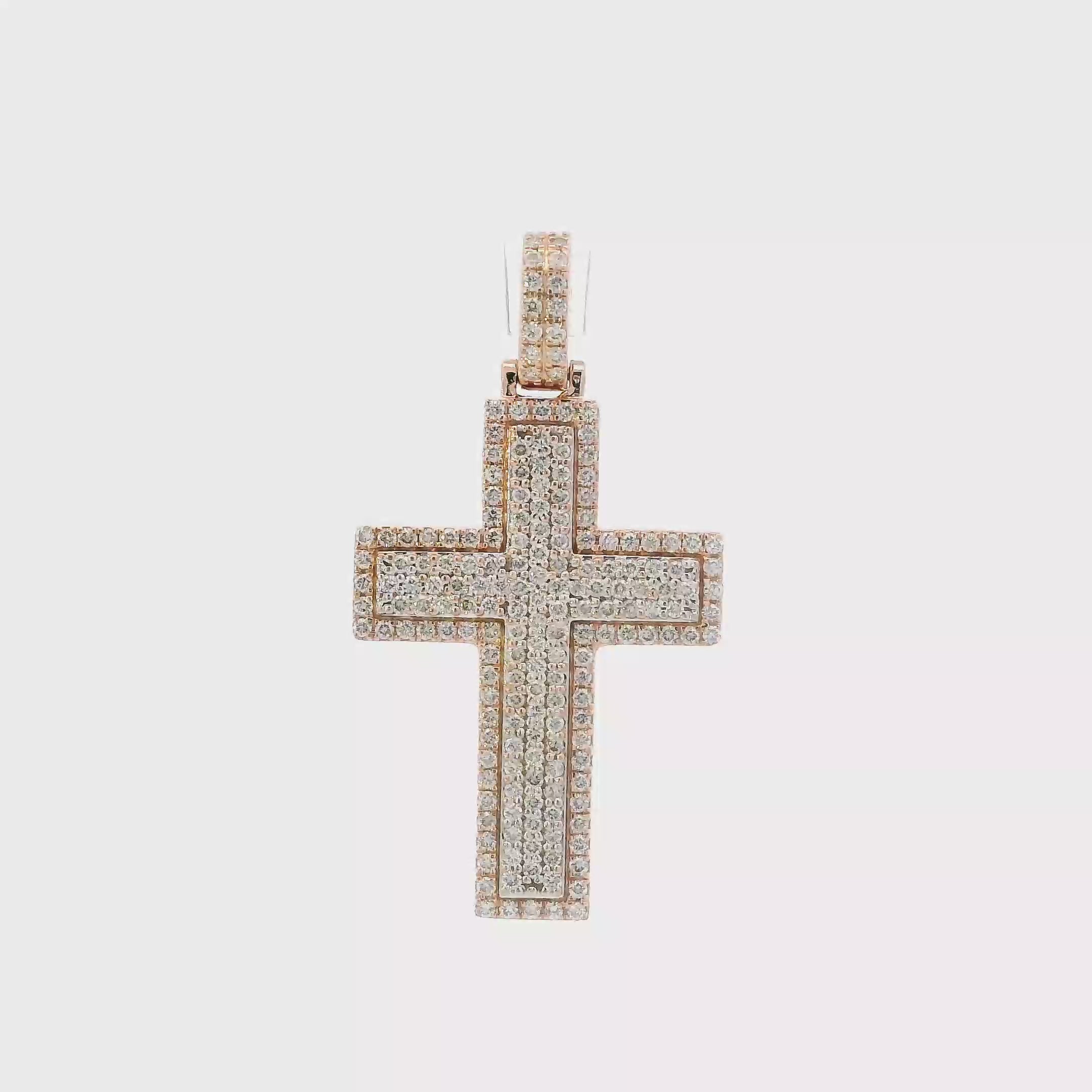 14K Rose Gold Diamond Cross Pendant - 1.60ct
