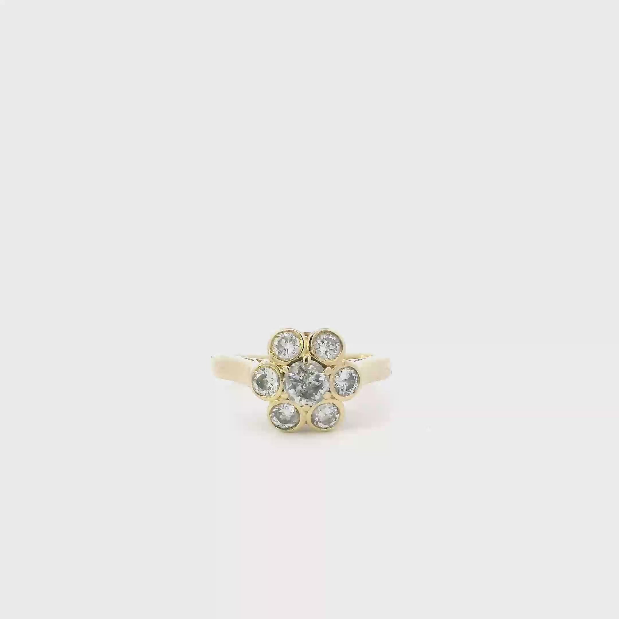 14K Yellow Gold Diamond Women's Flower Ring- 1.25ct