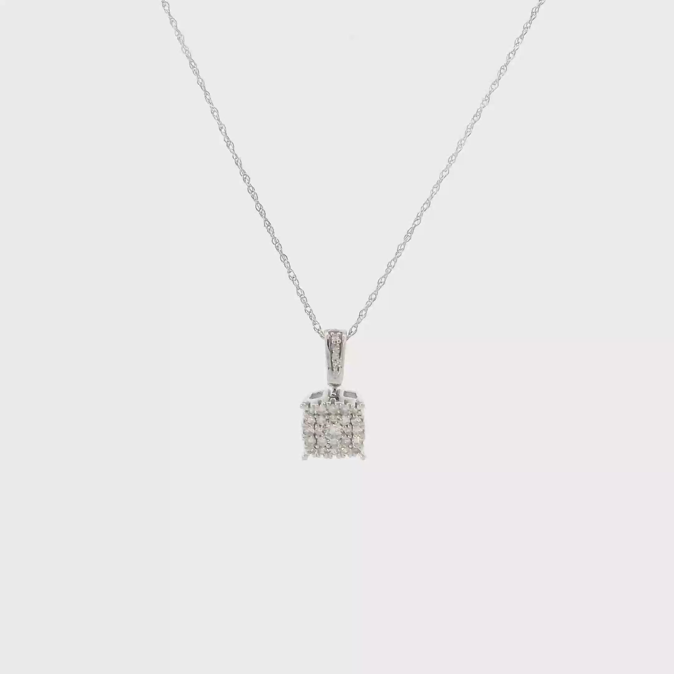 10K White Gold Diamond Square Pendant & 18