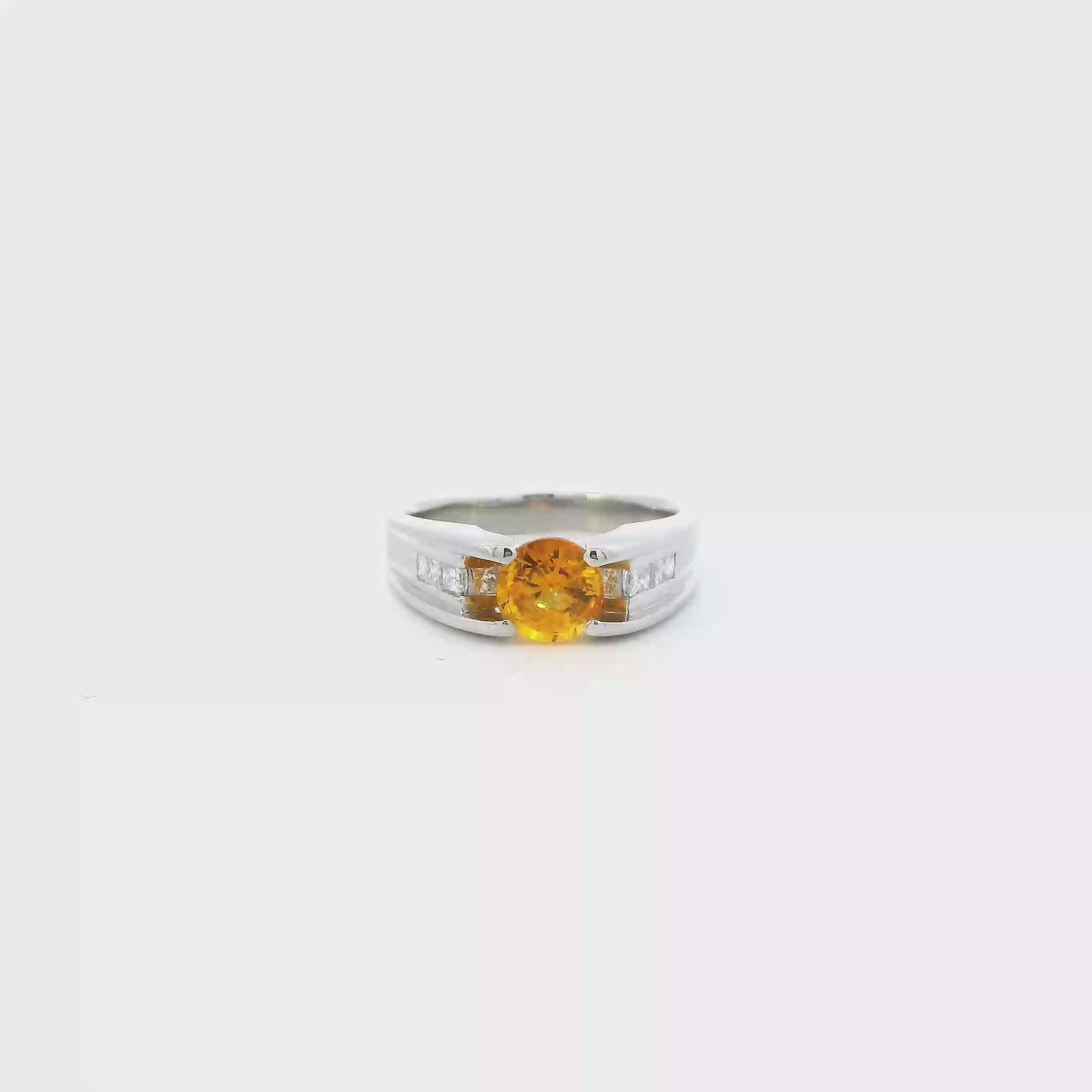 Platinum Diamond & Citrine Womens Ring - 0.49ct