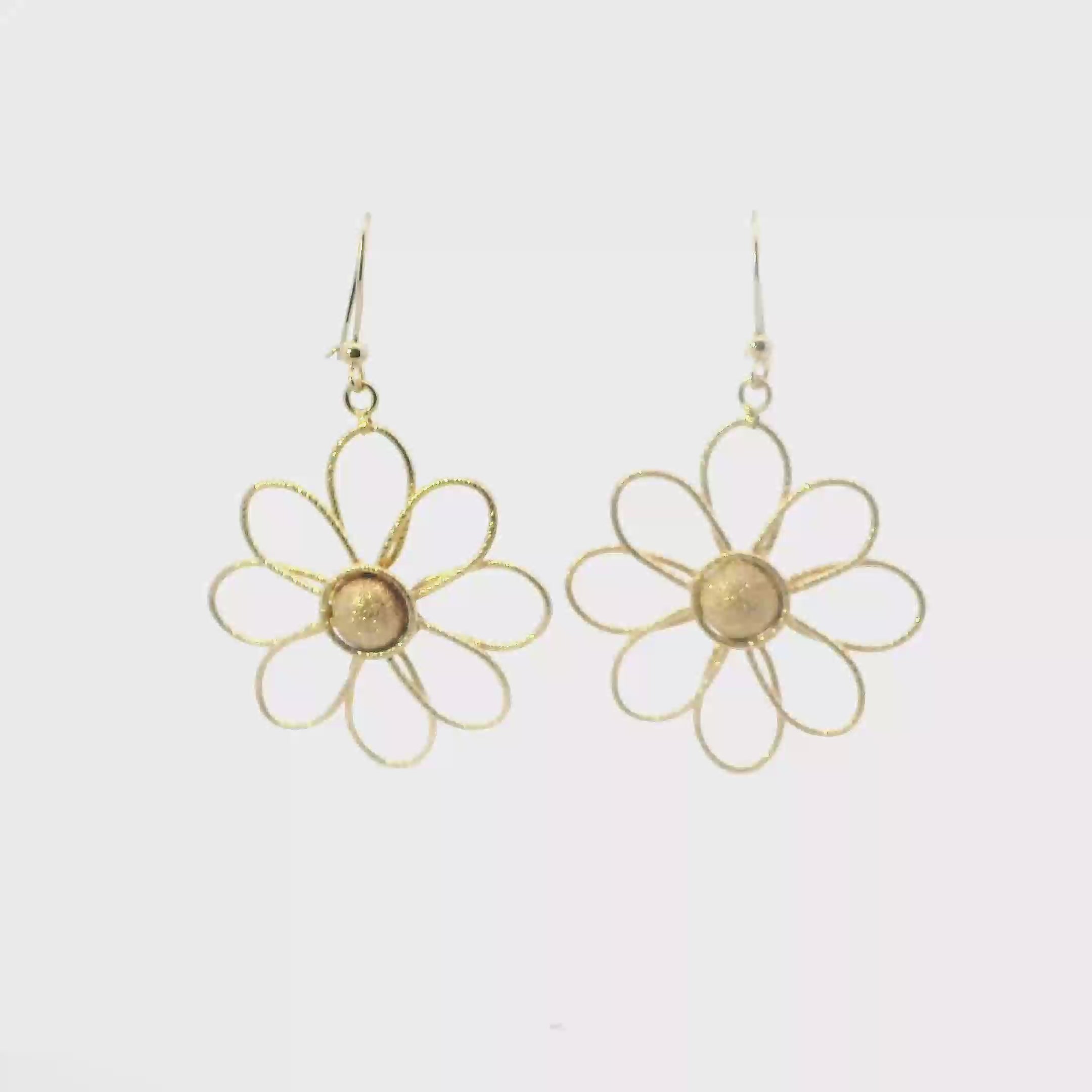 14K Yellow Gold Daisy Dangle Earrings