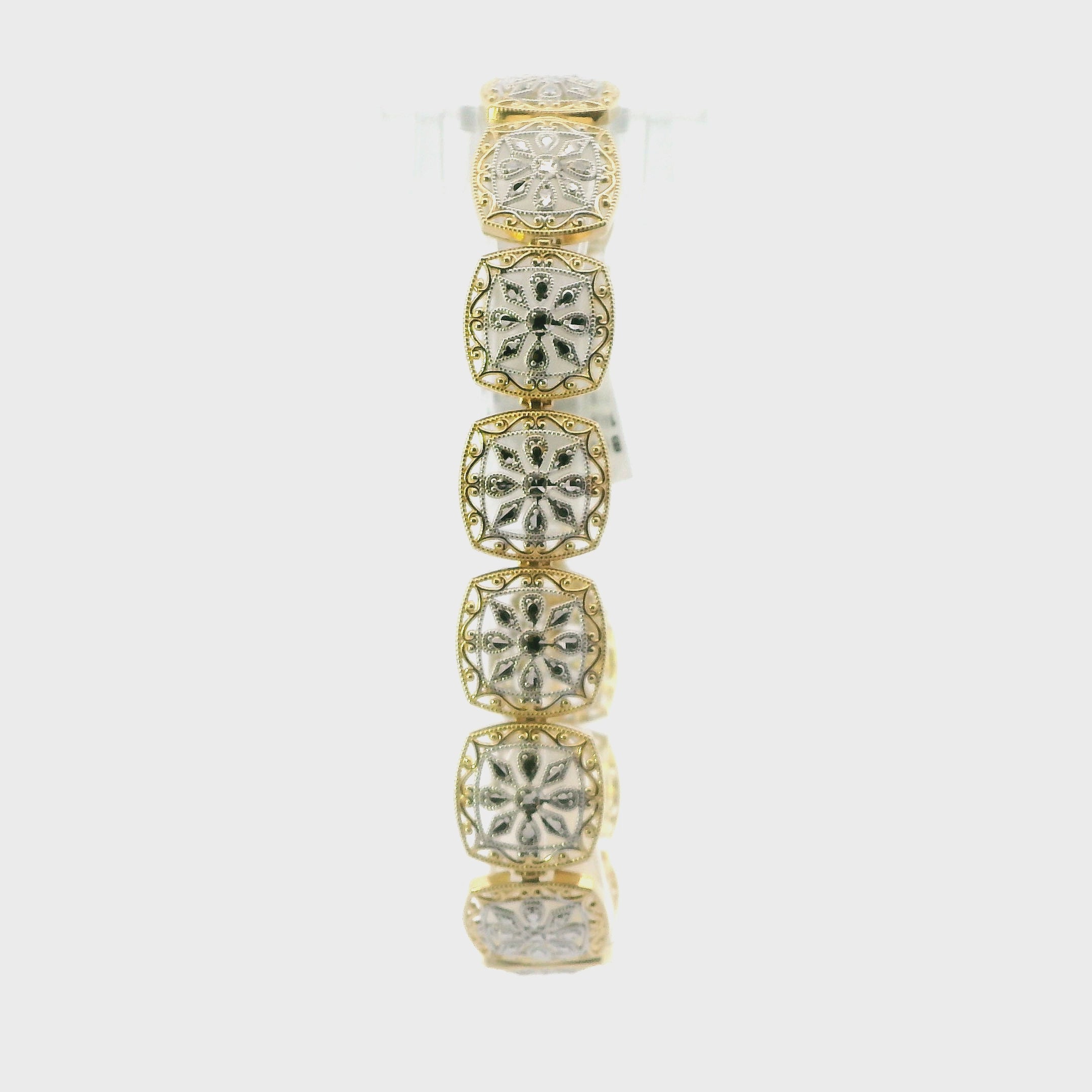 14K Yellow & White Gold Filigree Flower Design Bracelet